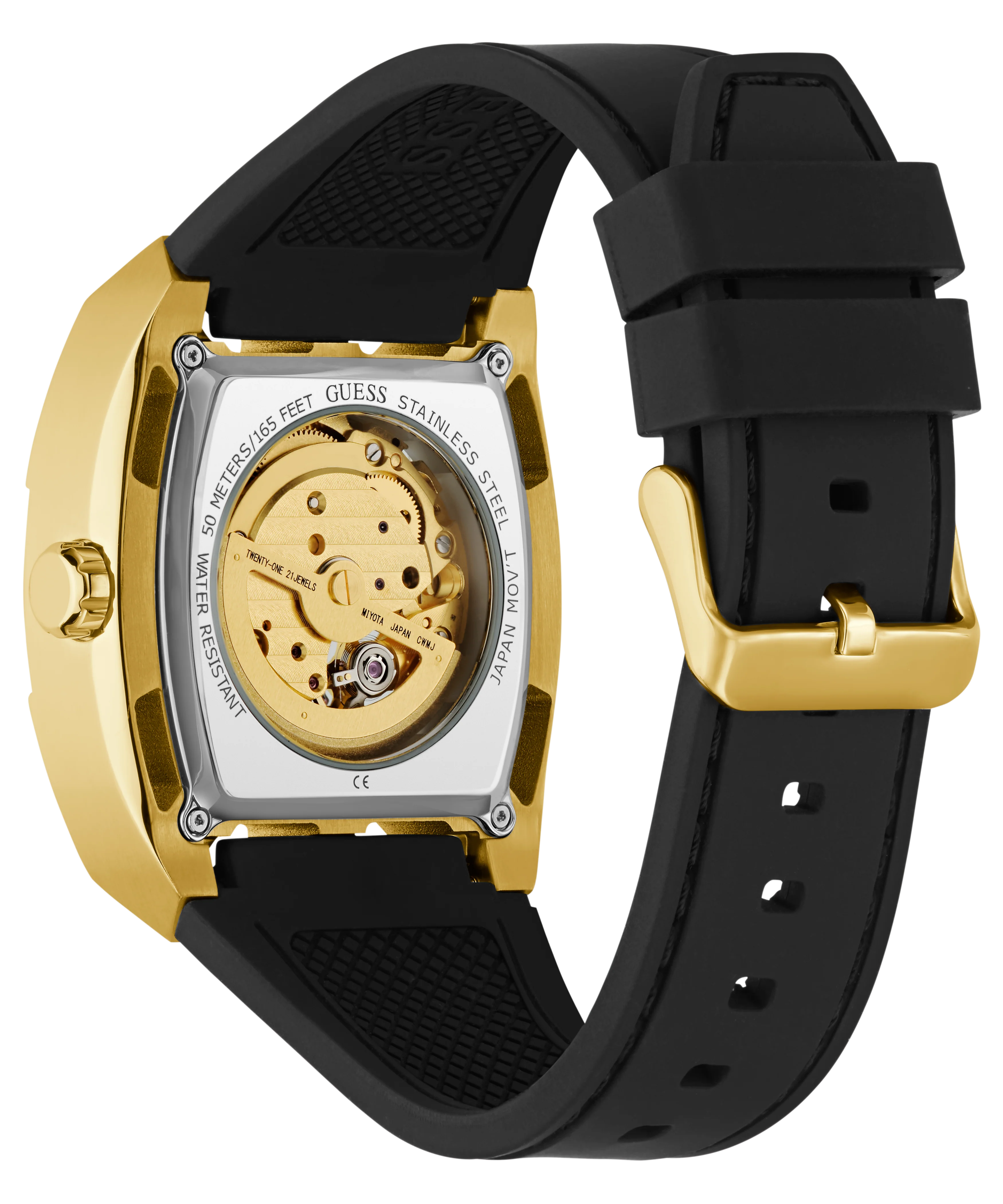GUESS Mens Black Gold Tone Automatic Watch