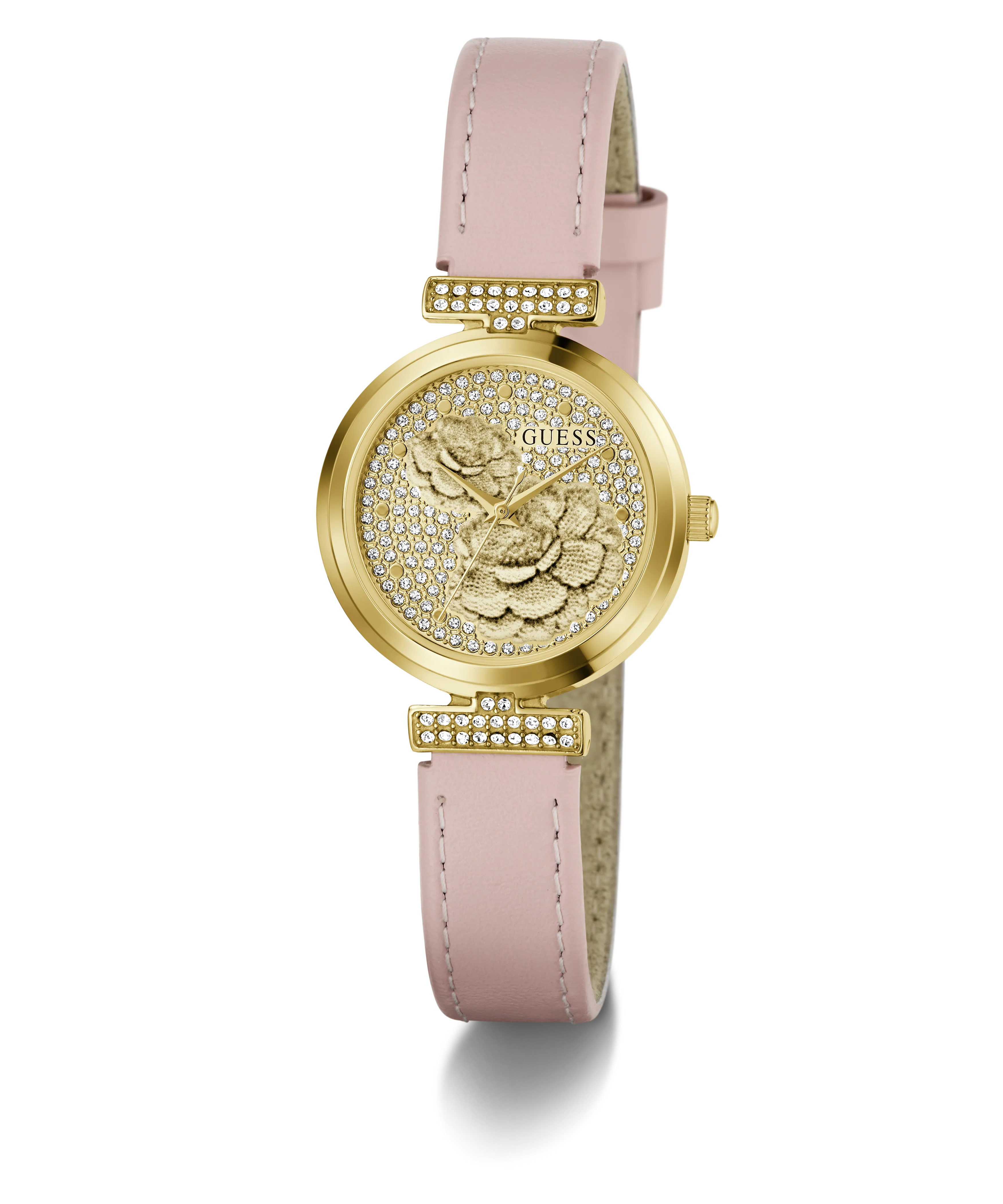 GUESS Ladies Light Pink Gold Tone Analog Watch