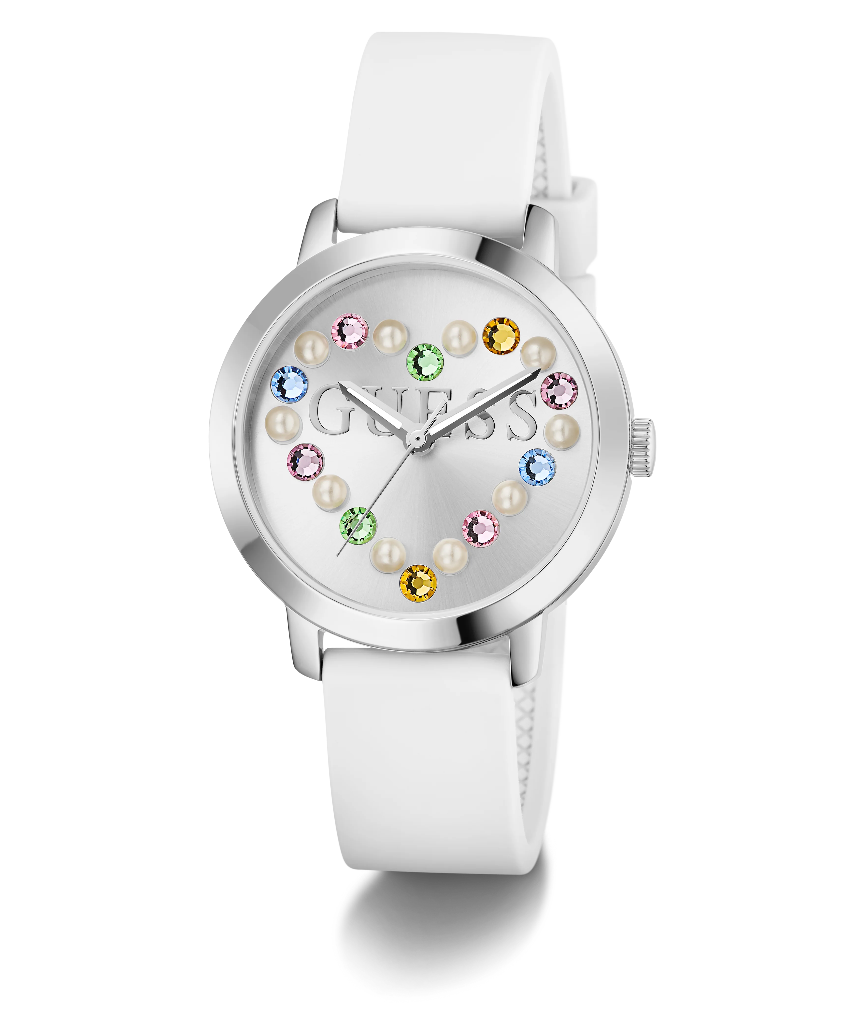 GUESS Ladies White Silver Tone Analog Watch