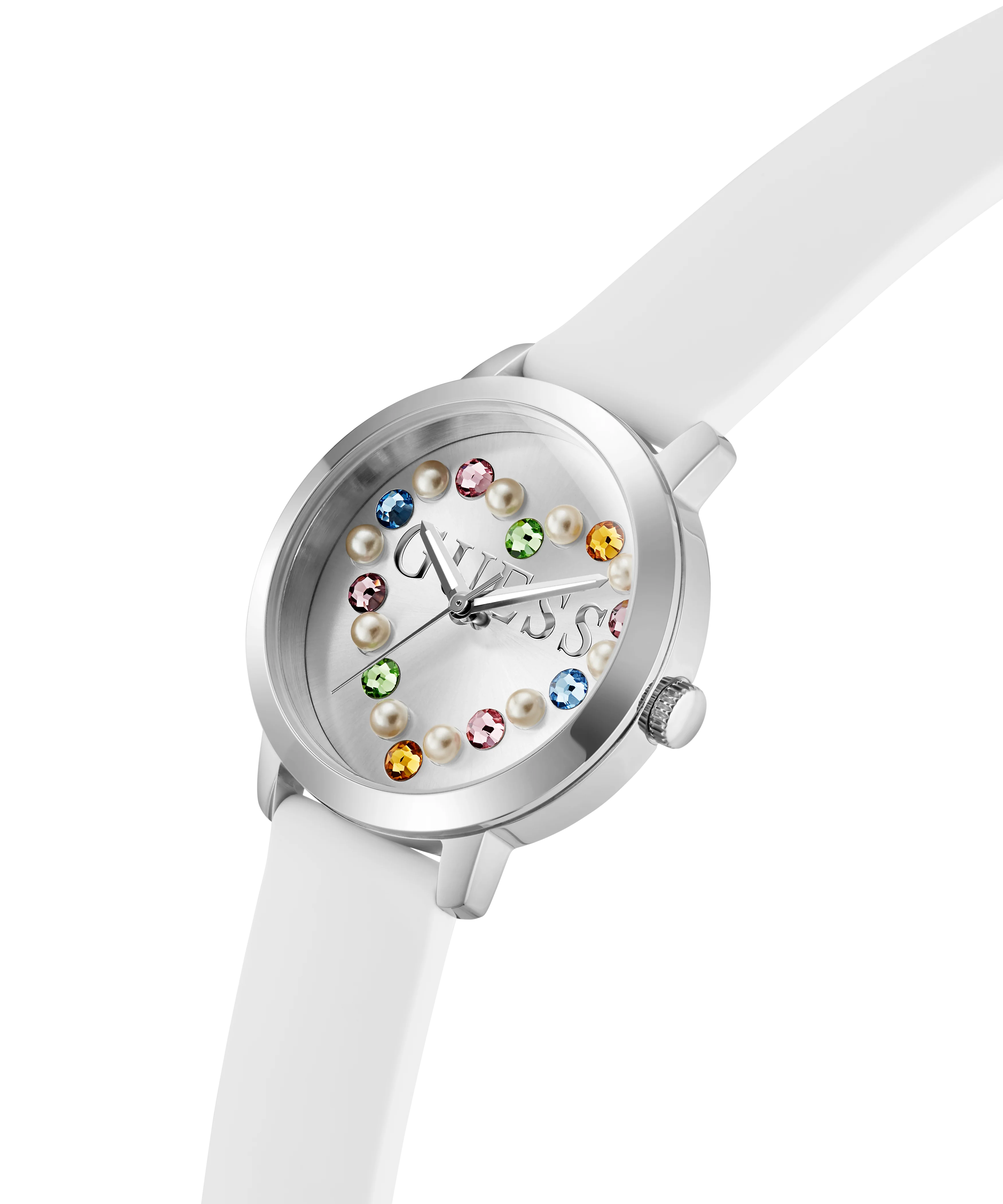 GUESS Ladies White Silver Tone Analog Watch