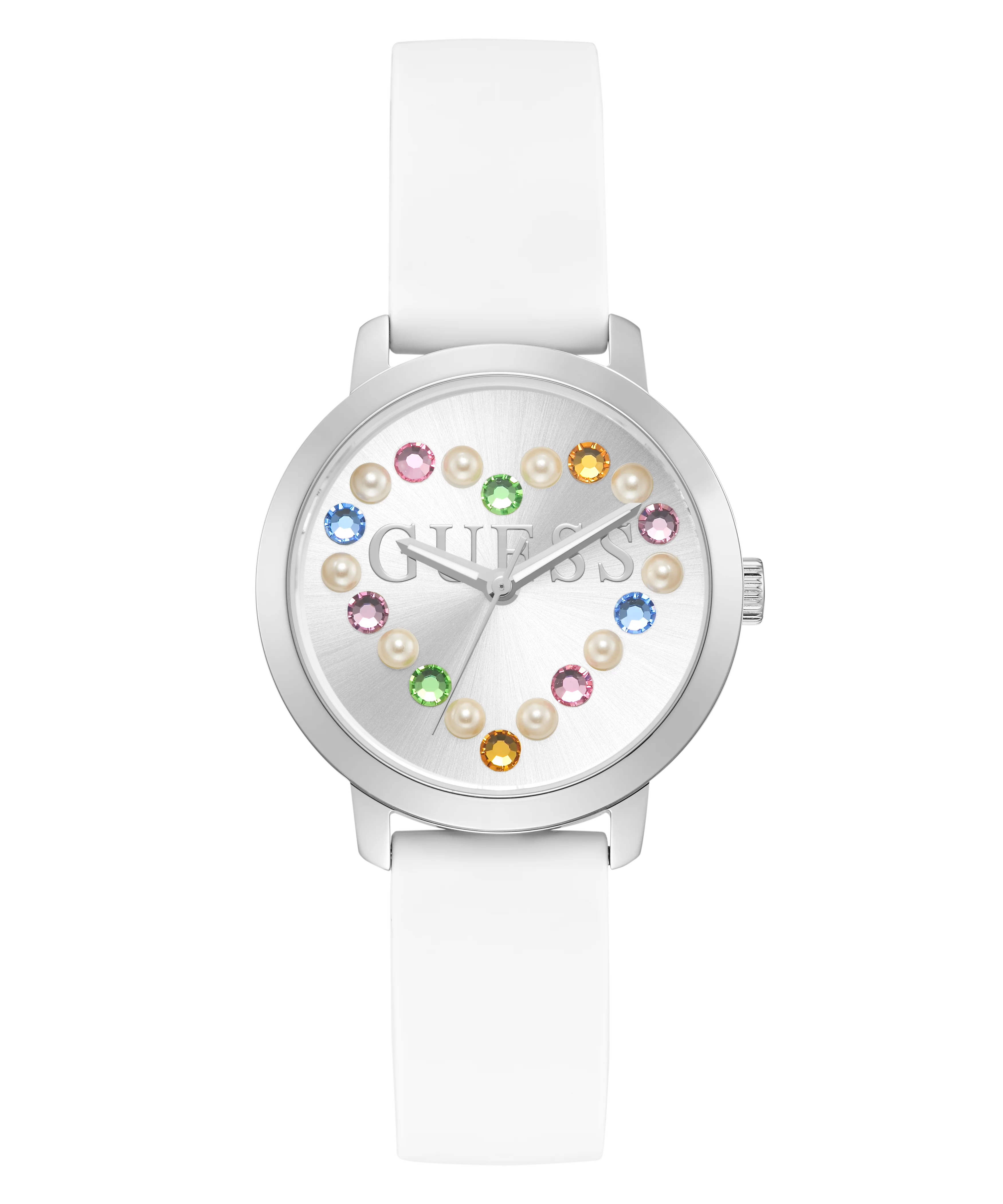 GUESS Ladies White Silver Tone Analog Watch