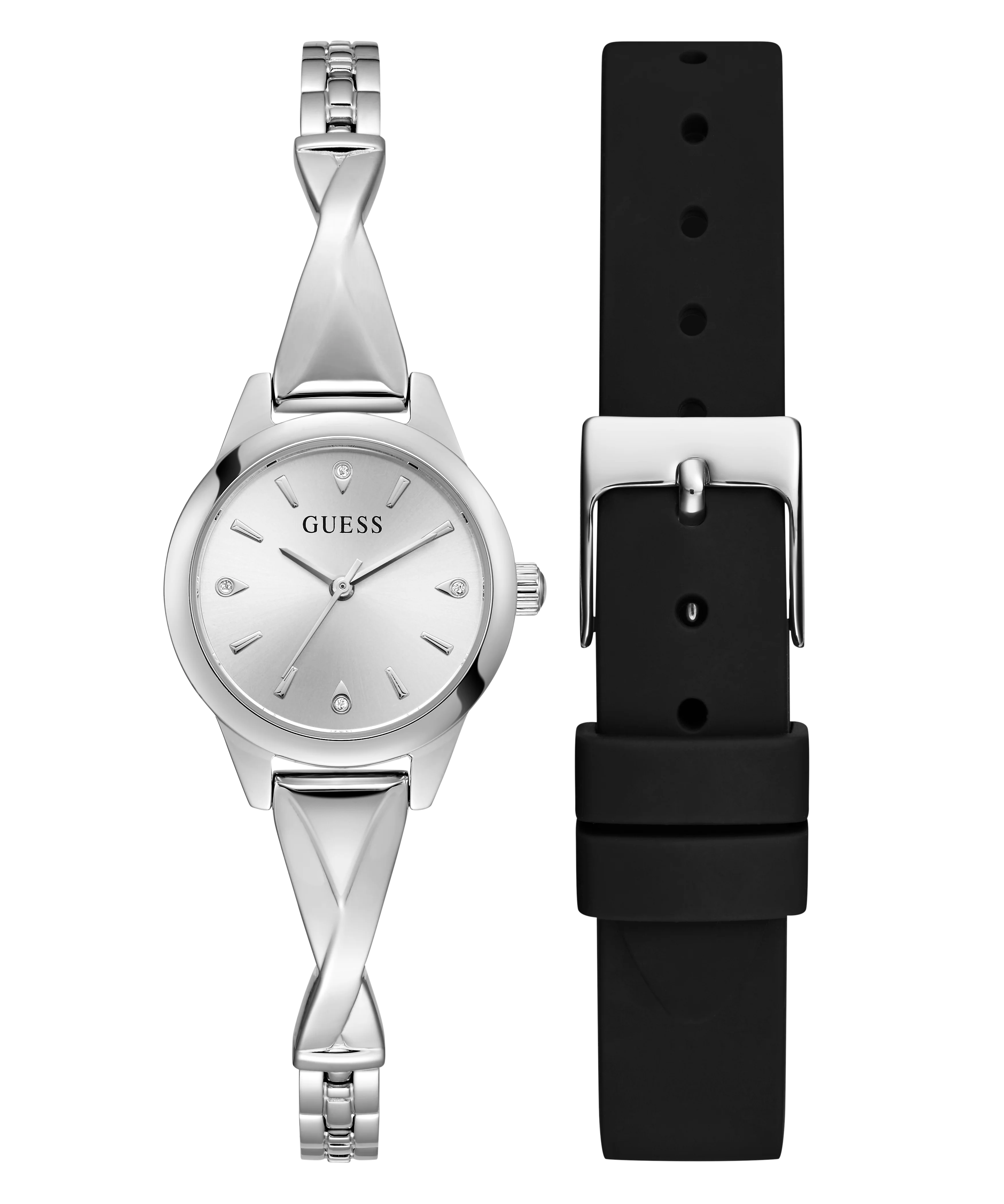 GUESS Ladies Silver Tone Analog Watch Gift Set