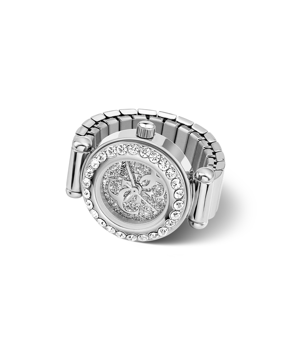 GUESS Ladies Large Anna Silver Tone Analog Watch Ring