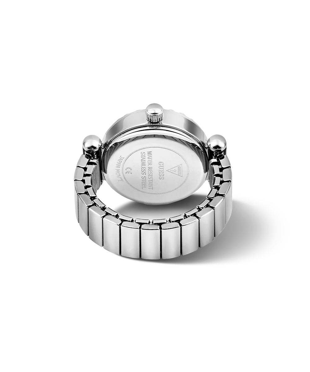 GUESS Ladies Large Anna Silver Tone Analog Watch Ring