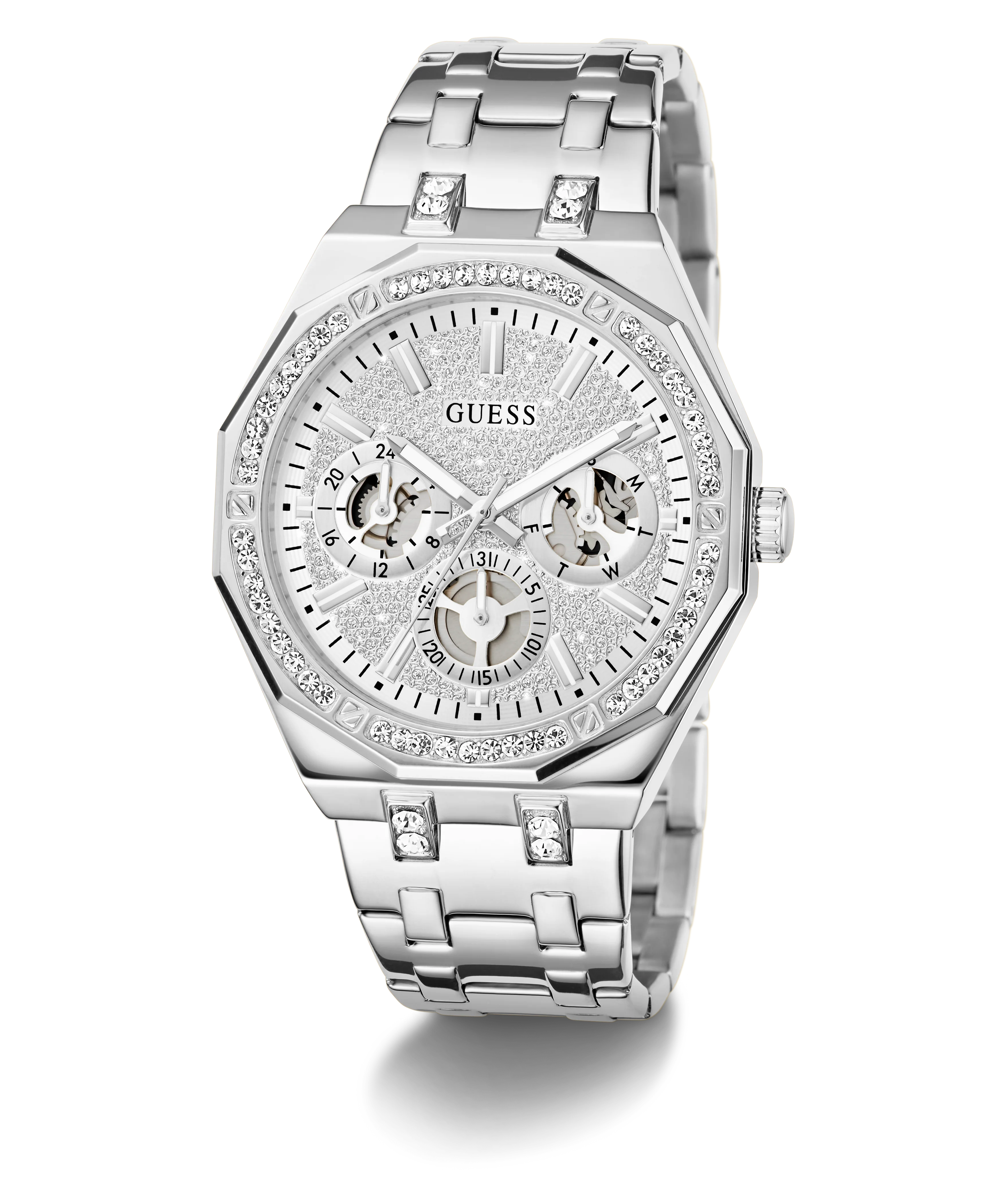 GUESS Mens Silver Tone Multi-function Watch