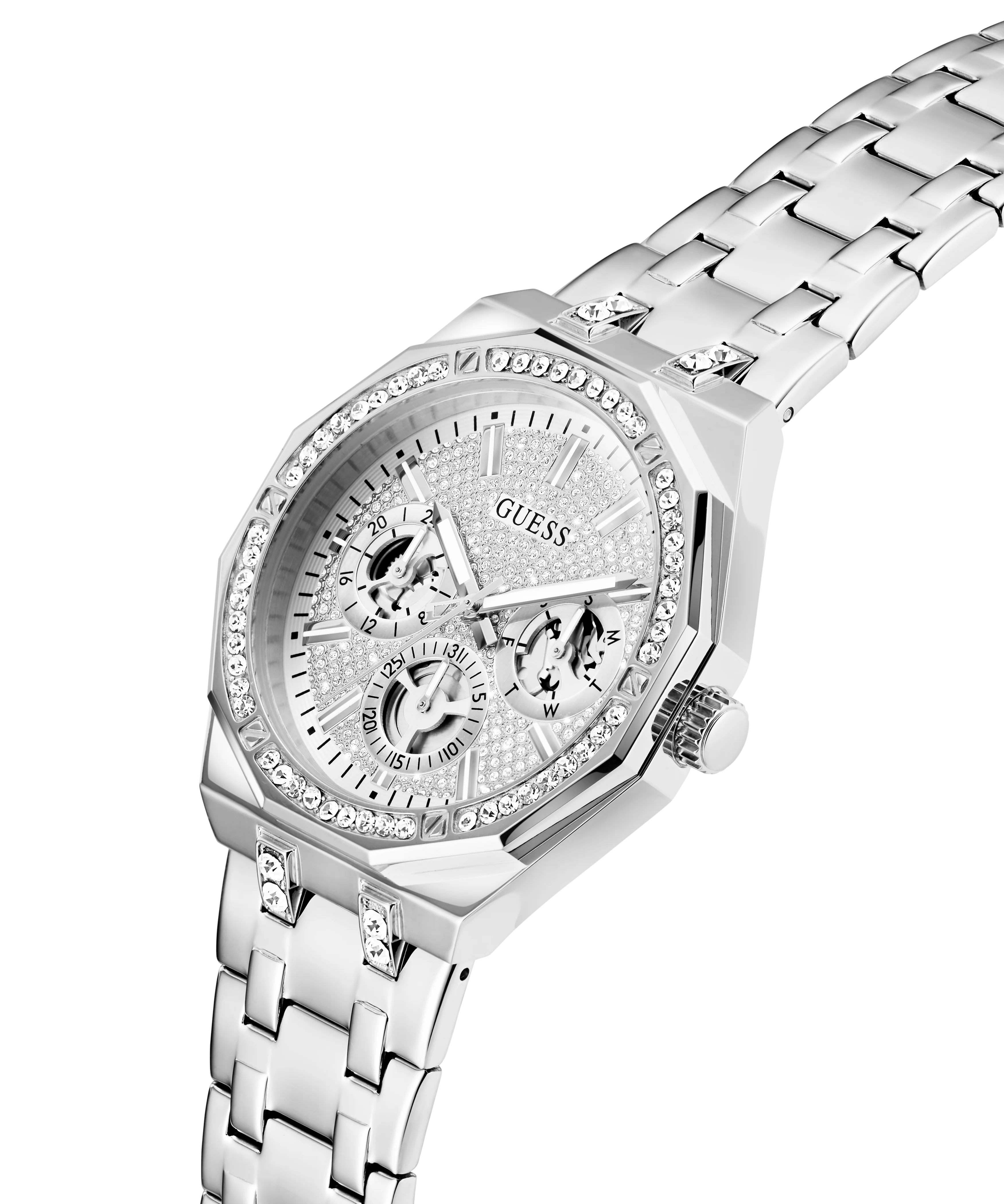GUESS Mens Silver Tone Multi-function Watch
