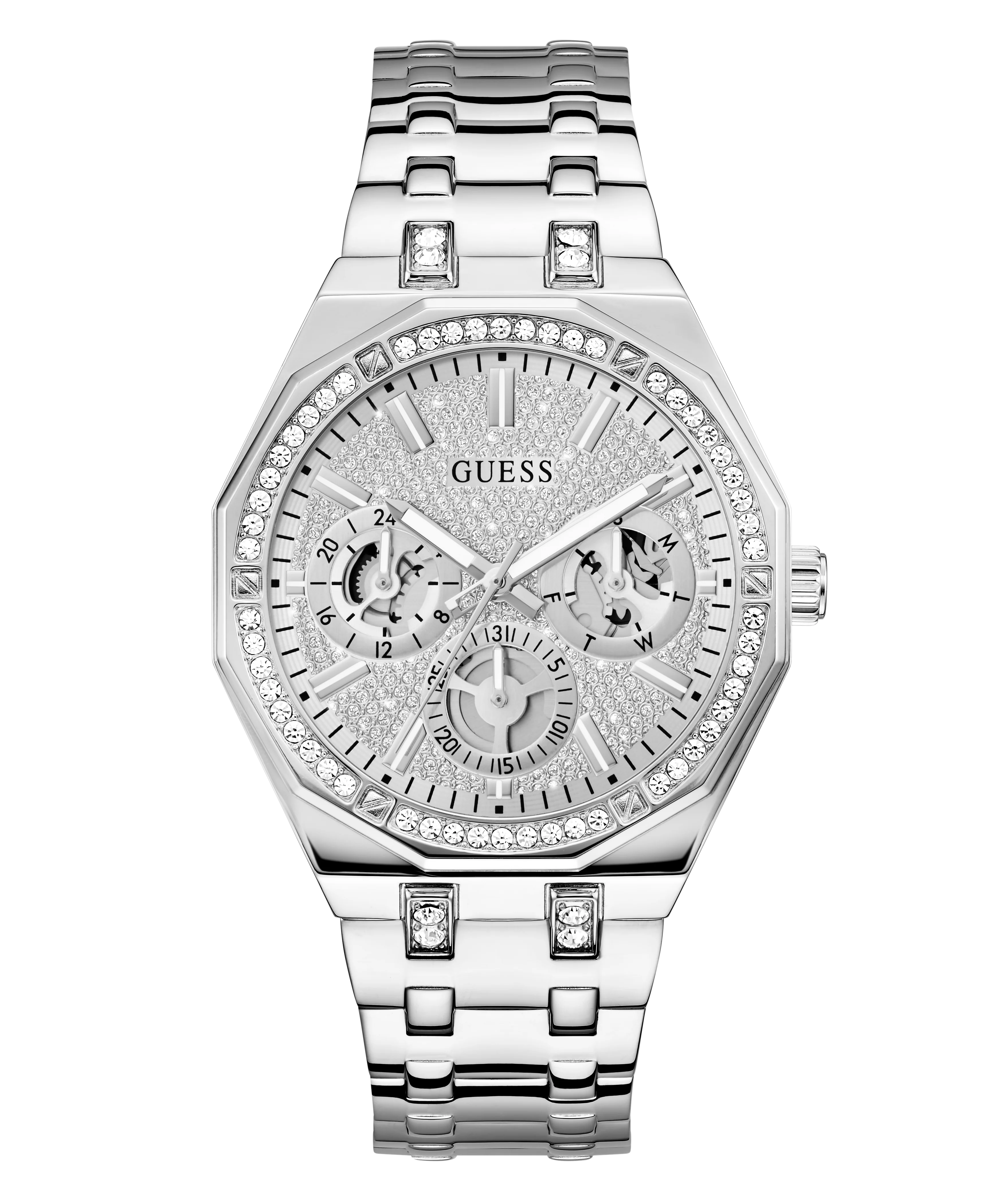 GUESS Mens Silver Tone Multi-function Watch