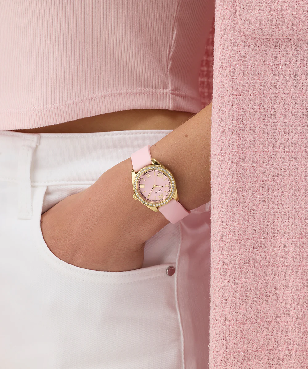 GUESS Ladies Mini Luna Pink Gold Tone Analog Watch