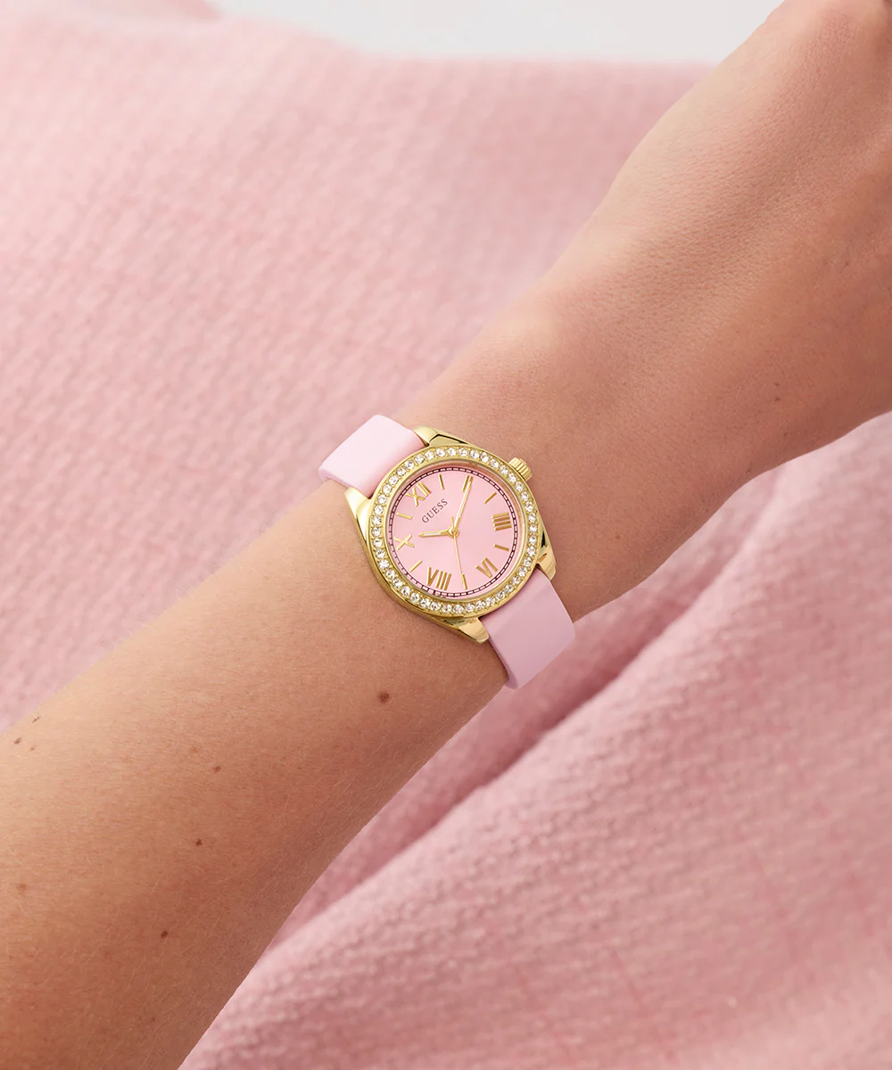 GUESS Ladies Mini Luna Pink Gold Tone Analog Watch
