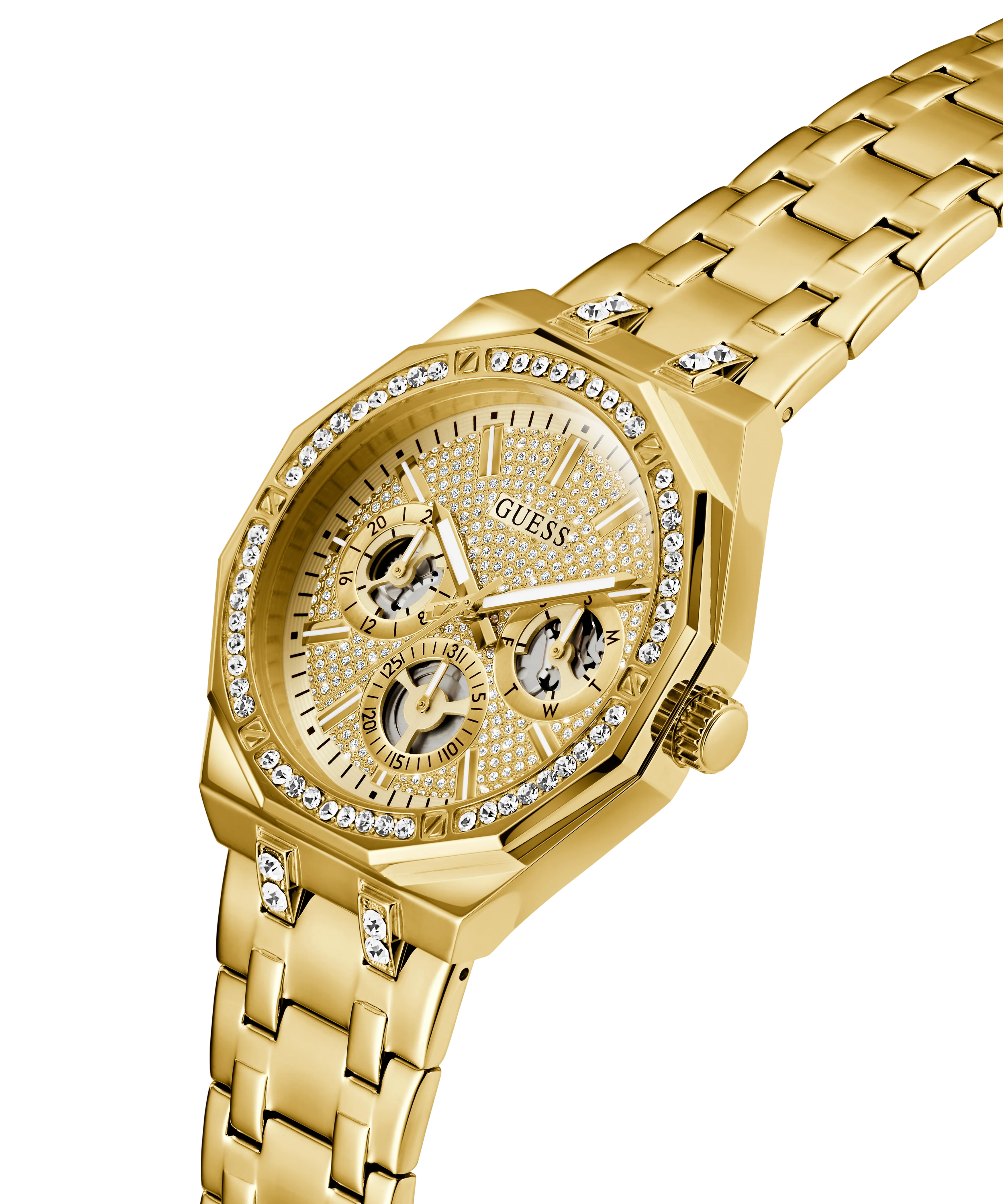 GUESS Mens Gold Tone Multi-function Watch