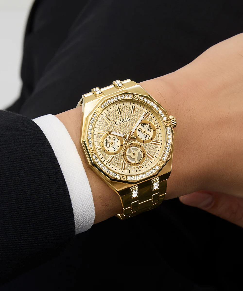 GUESS Mens Gold Tone Multi-function Watch