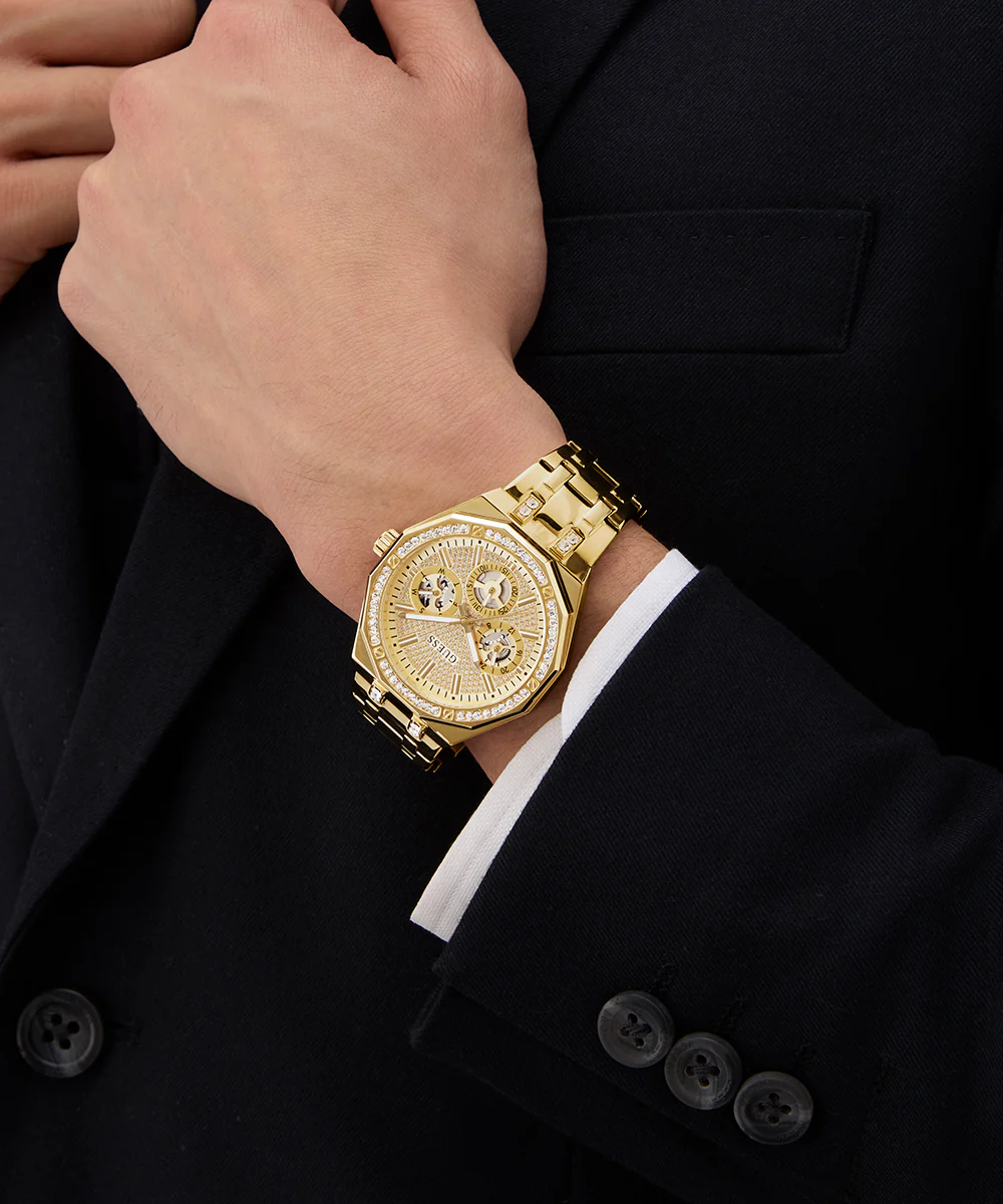 GUESS Mens Gold Tone Multi-function Watch