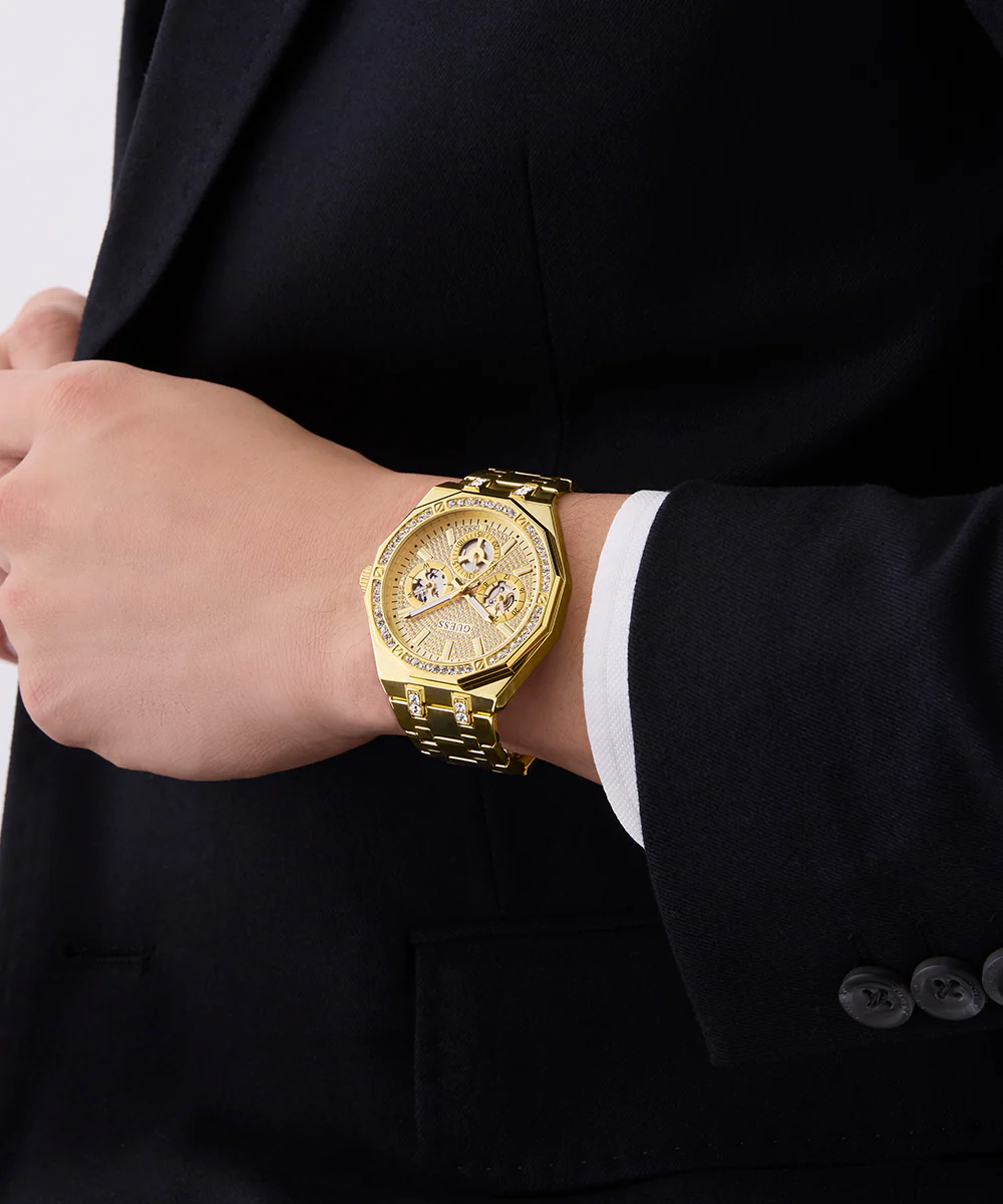 GUESS Mens Gold Tone Multi-function Watch