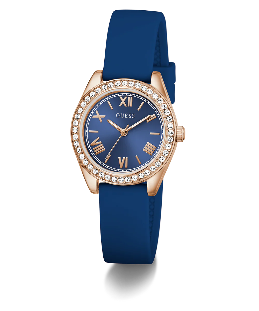 GUESS Ladies Mini Luna Blue Rose Gold Tone Analog Watch