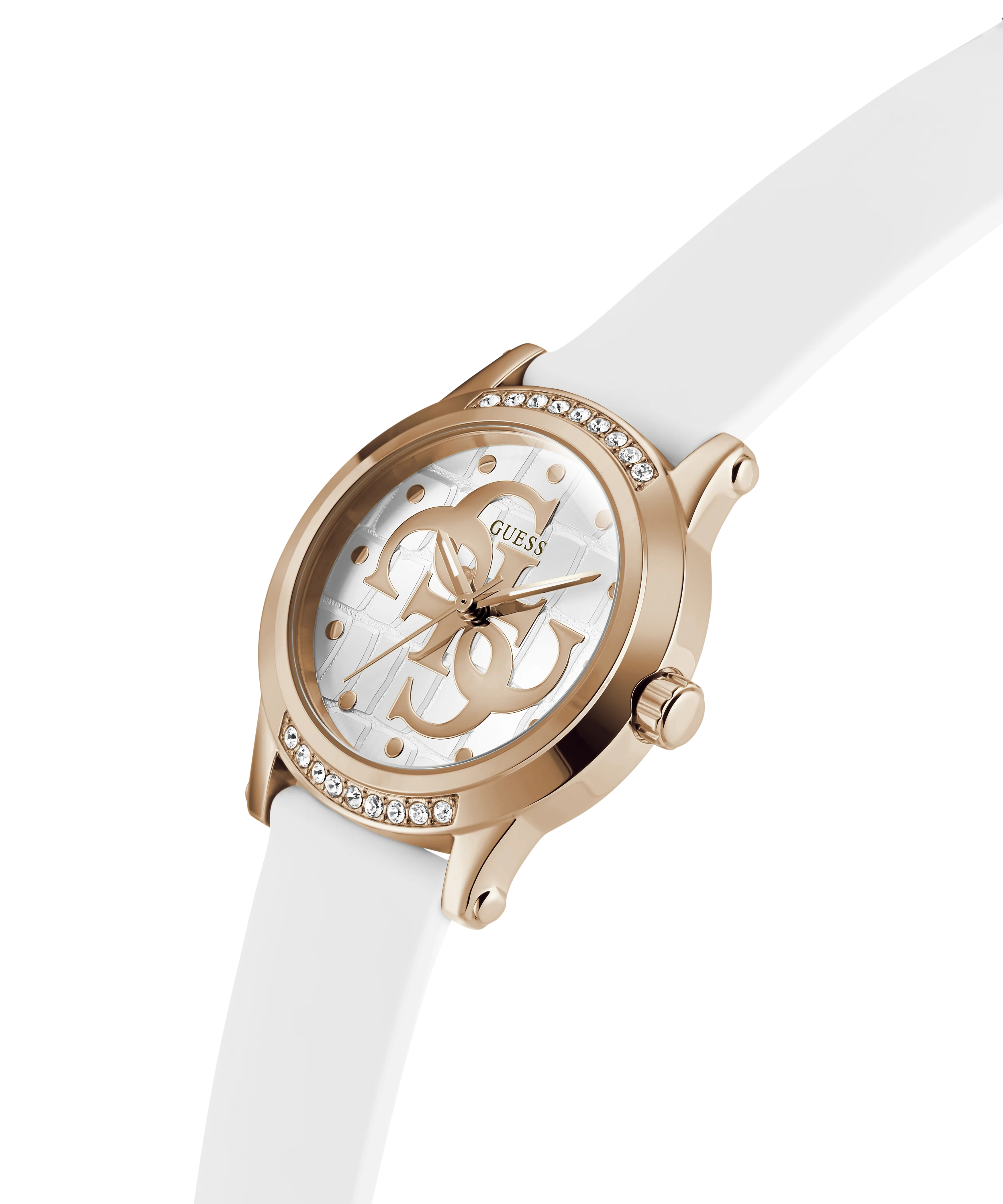 GUESS Ladies White Rose Gold Tone Analog Watch