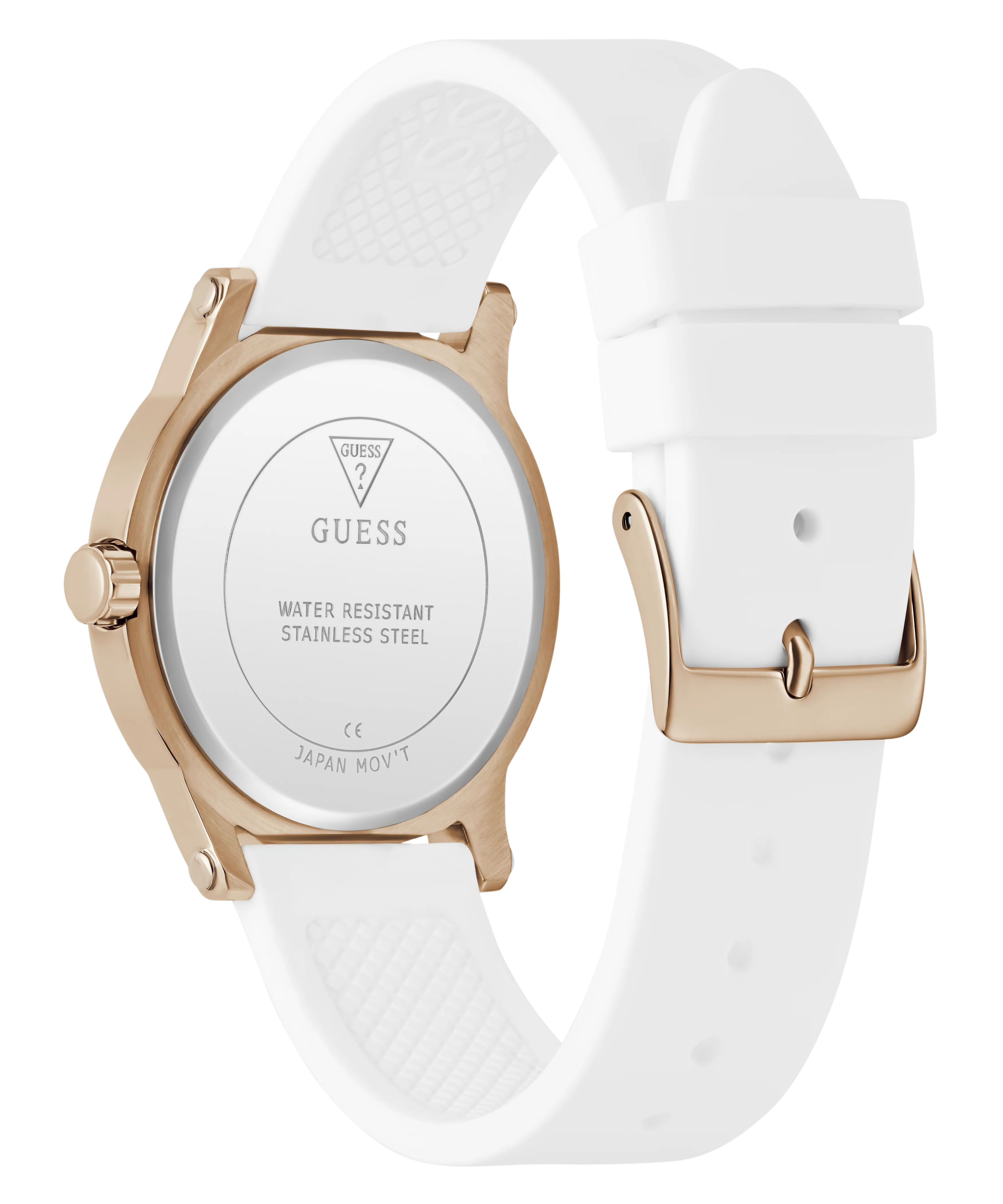 GUESS Ladies White Rose Gold Tone Analog Watch