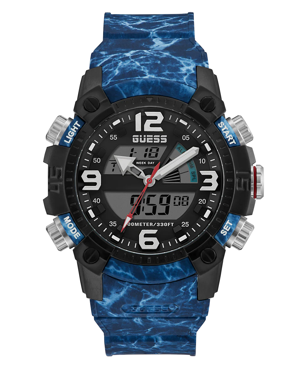 GUESS Mens Blue Black Digital Watch