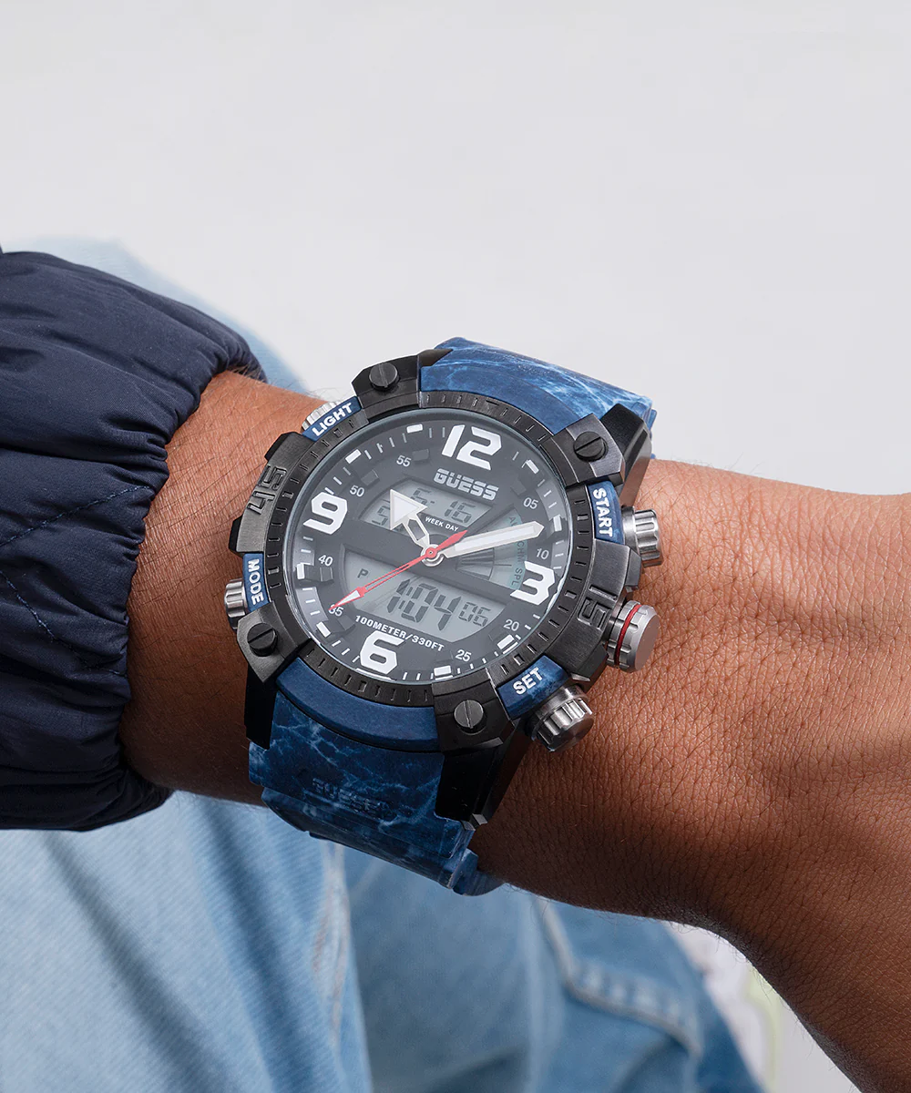 GUESS Mens Blue Black Digital Watch