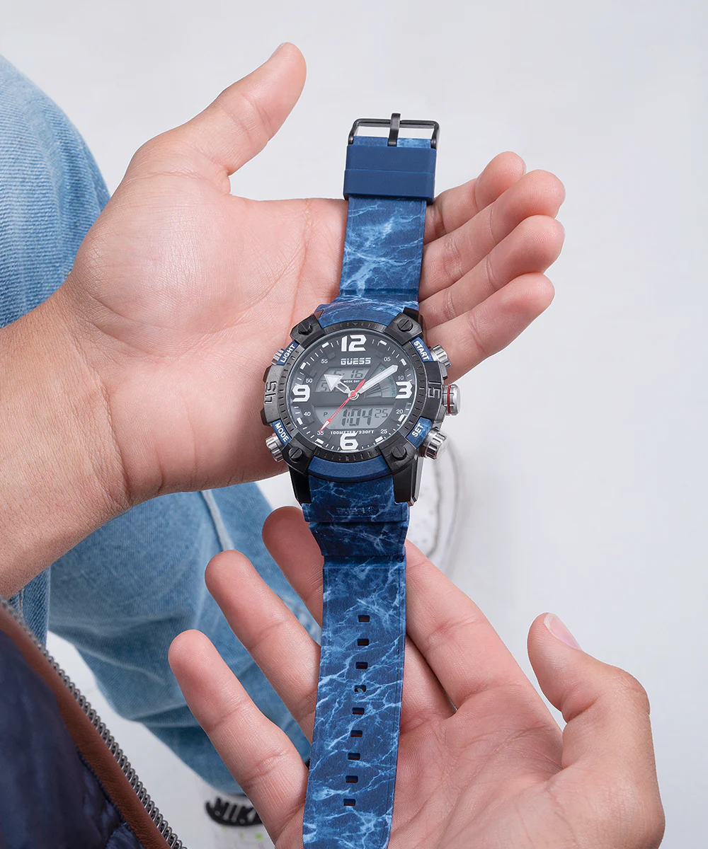 GUESS Mens Blue Black Digital Watch