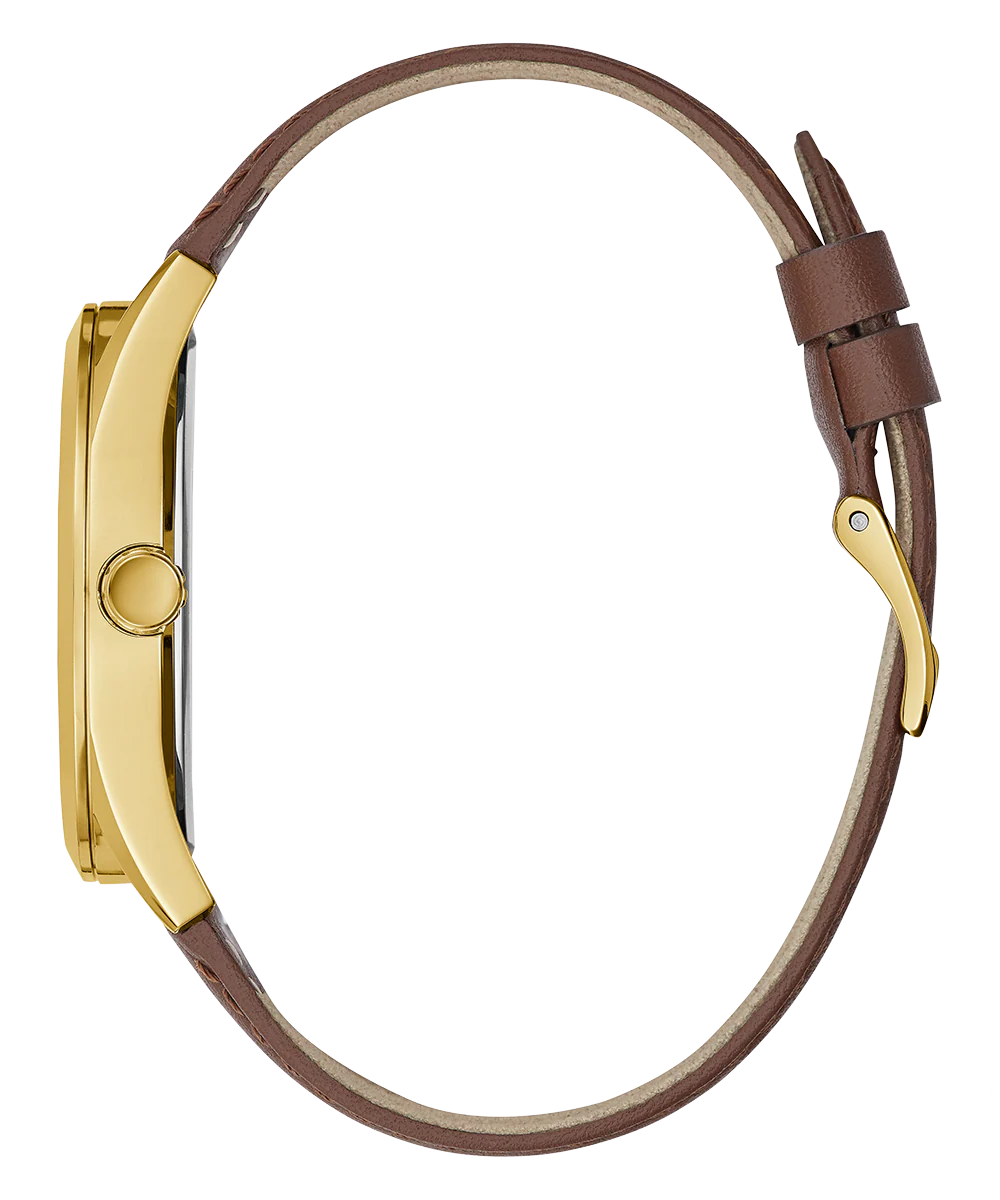 GUESS Mens Chocolate Brown Gold Tone Multi-function Watch