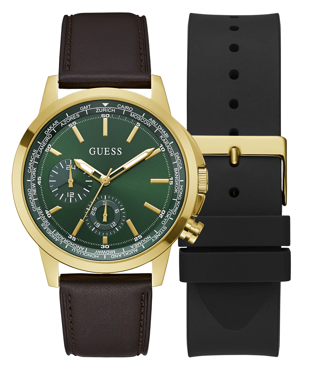 GUESS Mens Gold Tone Multi-function Watch Box Set