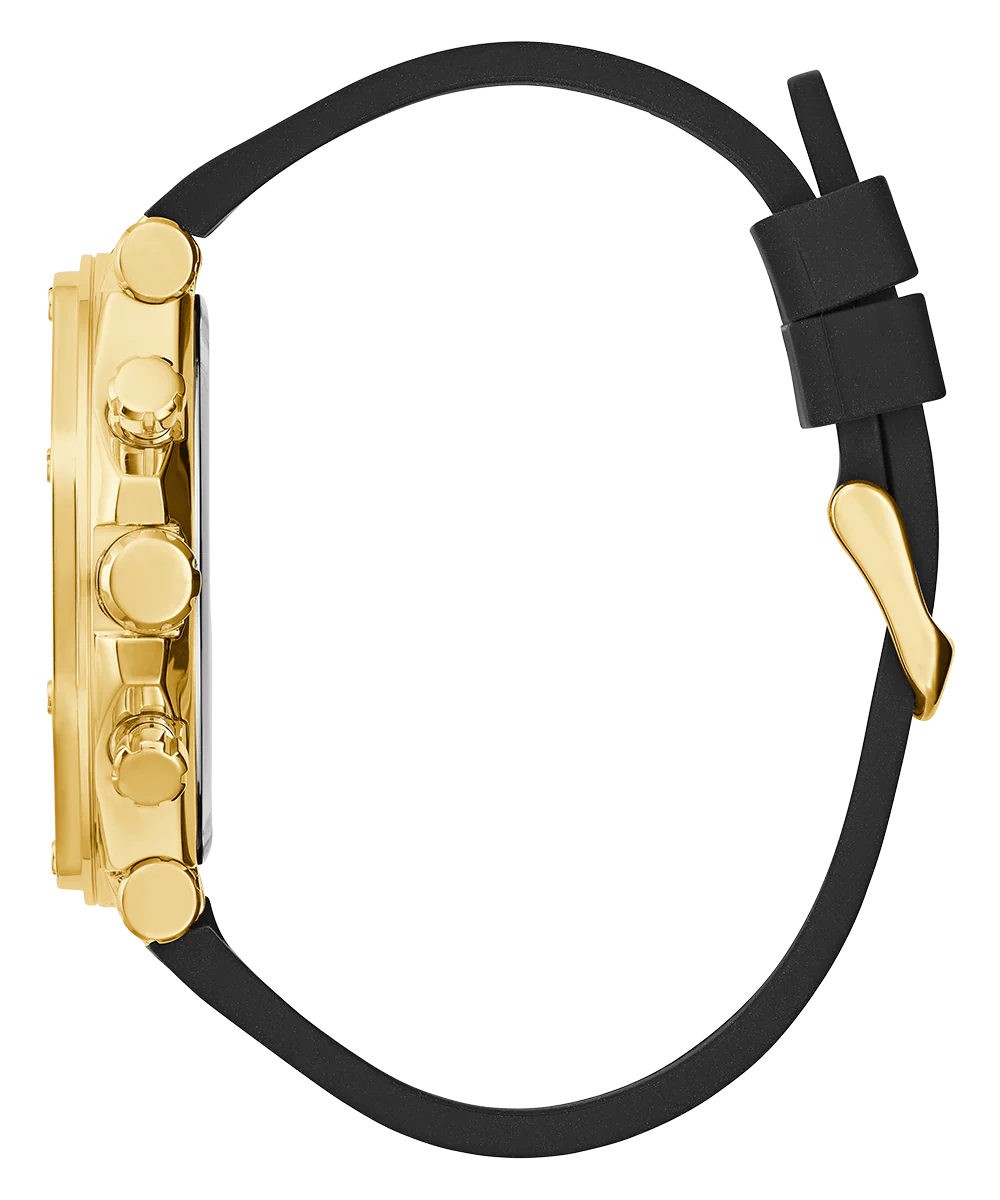 GUESS Mens Black Gold Tone Multi-function Watch