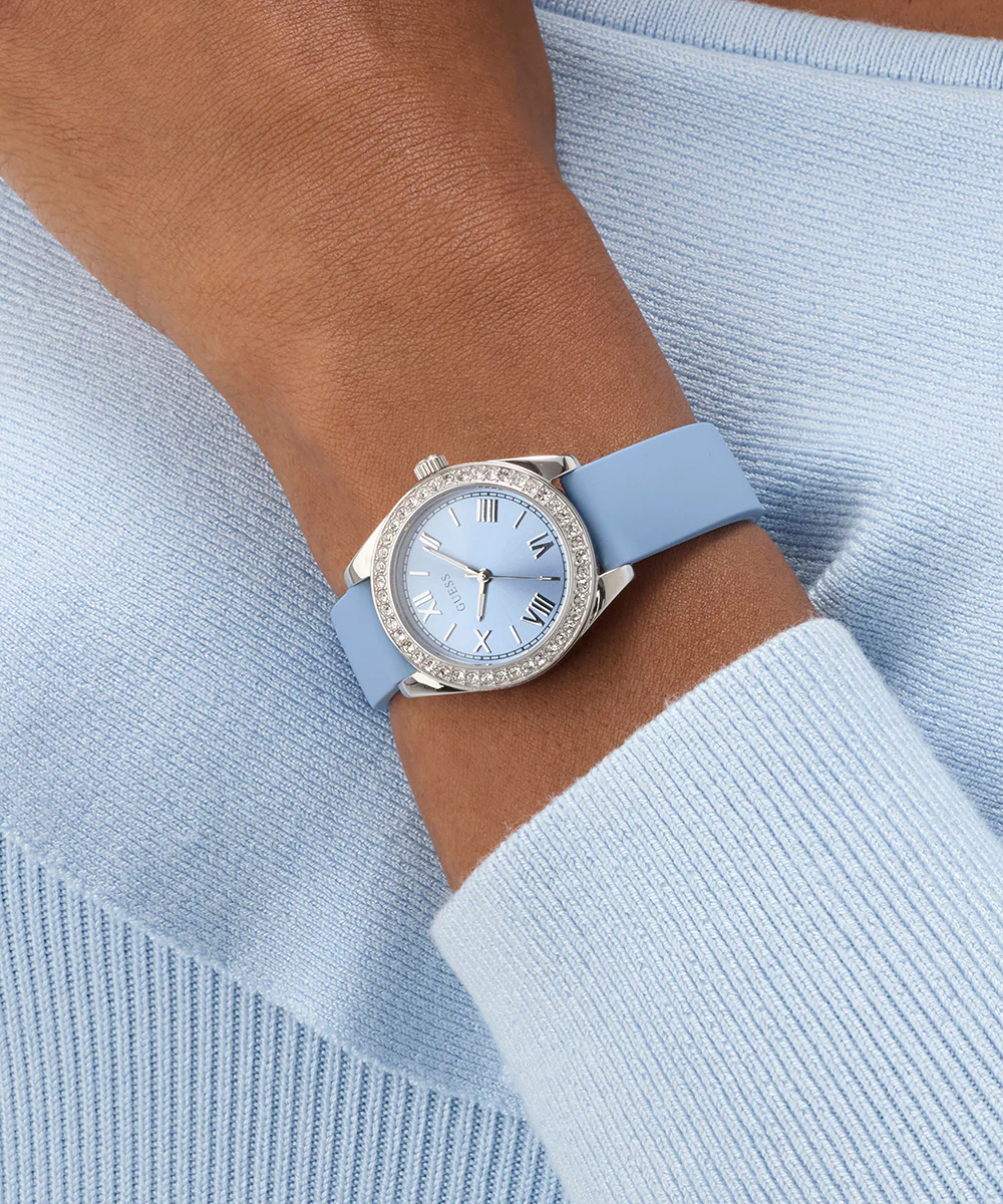 GUESS Ladies Mini Luna Blue Silver Tone Analog Watch