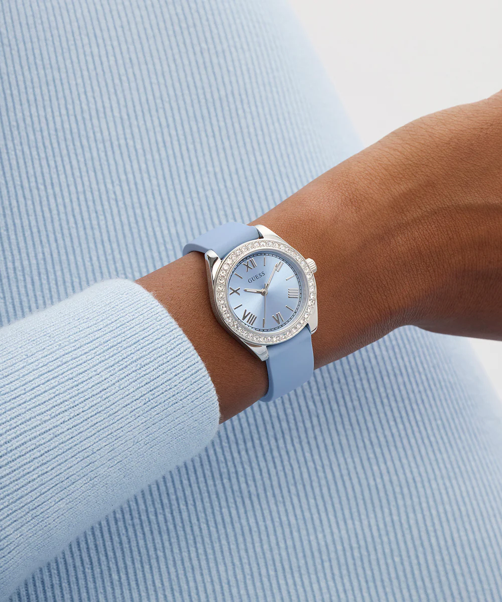 GUESS Ladies Mini Luna Blue Silver Tone Analog Watch