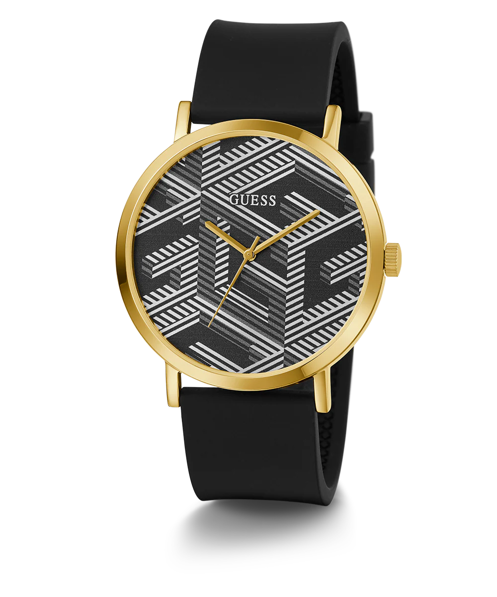 GUESS Mens Black Gold Tone Analog Watch