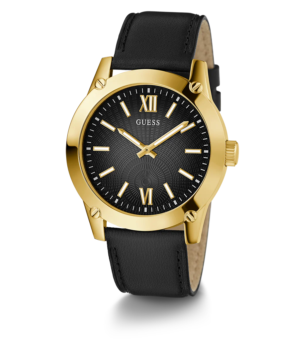 GUESS Mens Black Gold Analog Watch