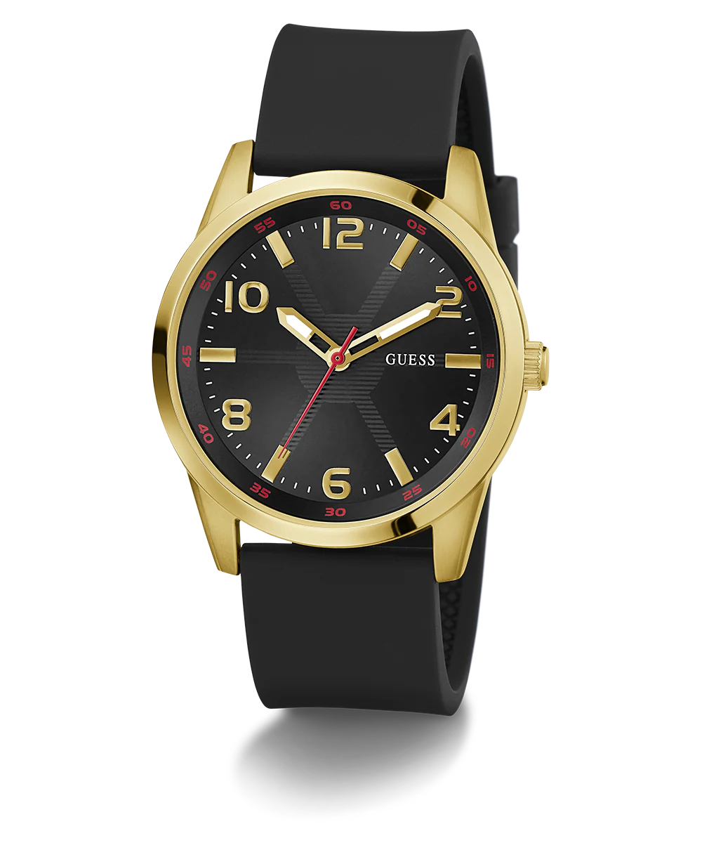 GUESS Mens Black Gold Tone Analog Watch