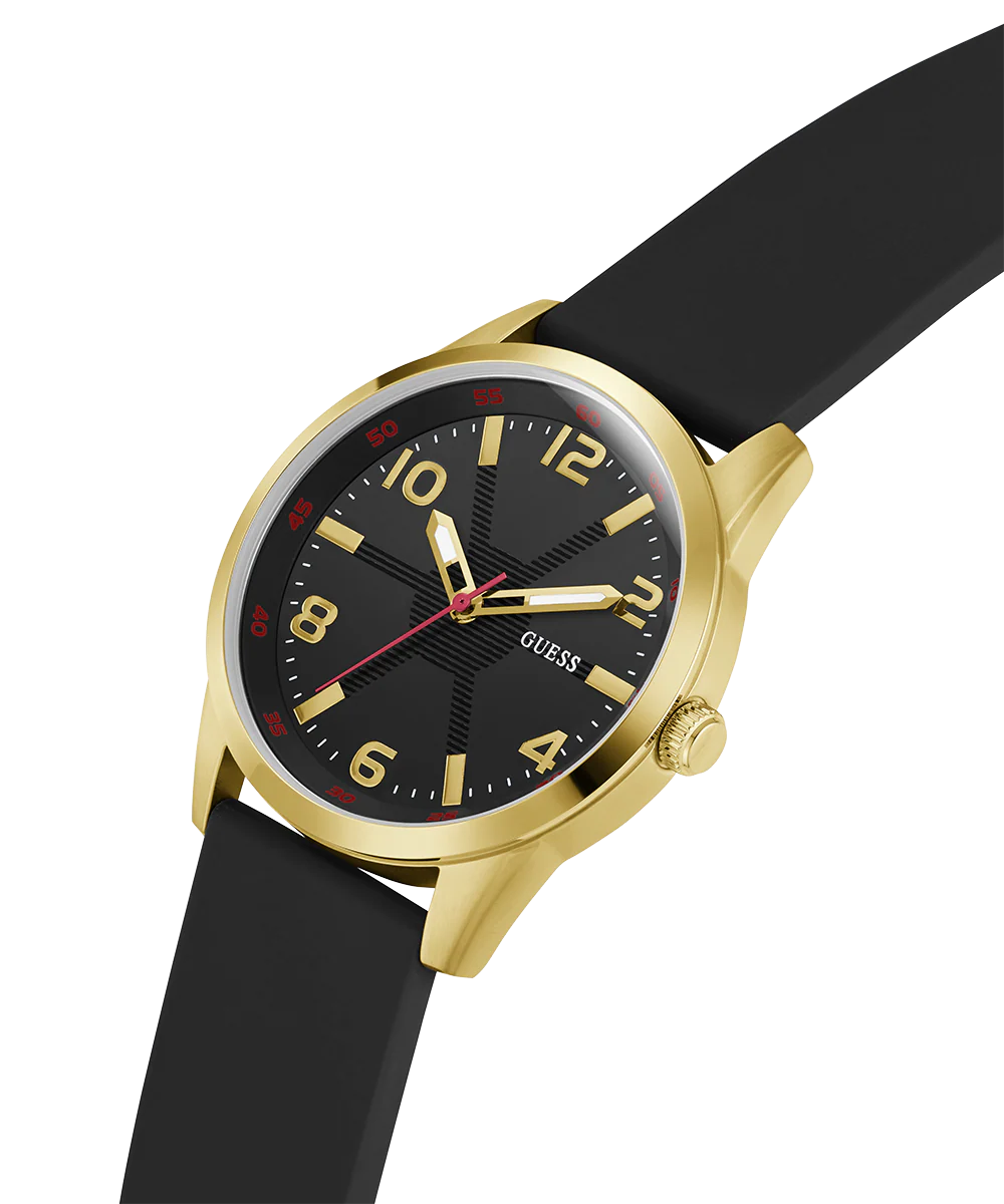 GUESS Mens Black Gold Tone Analog Watch