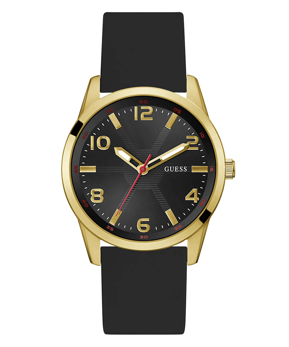 GUESS Mens Black Gold Tone Analog Watch