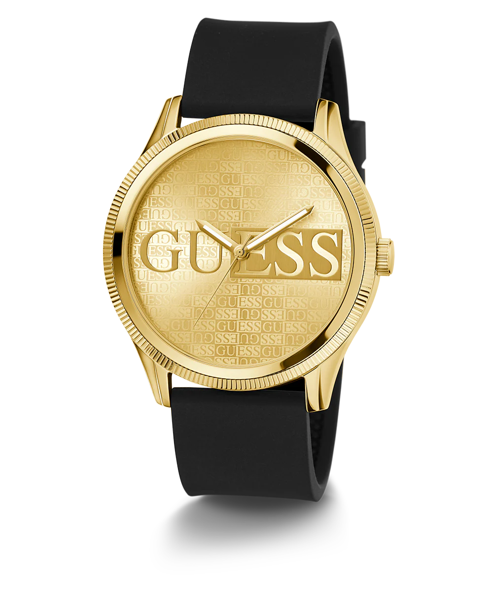 GUESS Mens Black Gold Tone Analog Watch