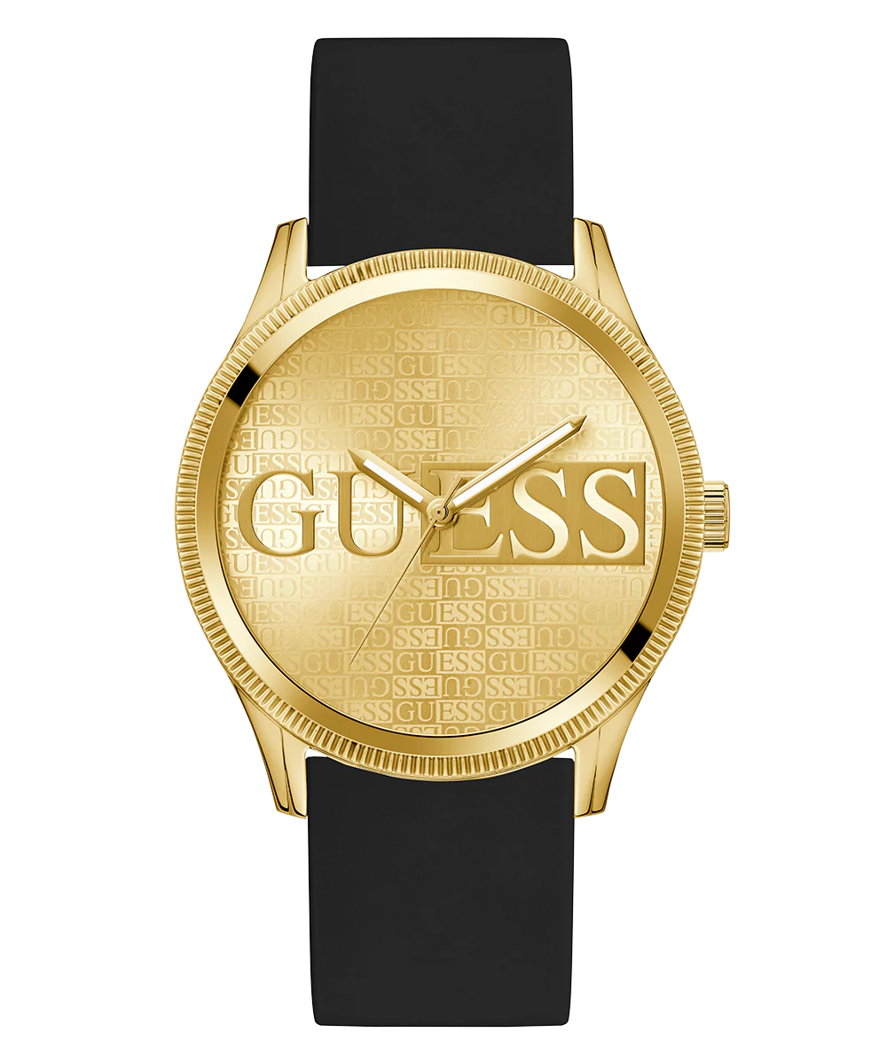 GUESS Mens Black Gold Tone Analog Watch