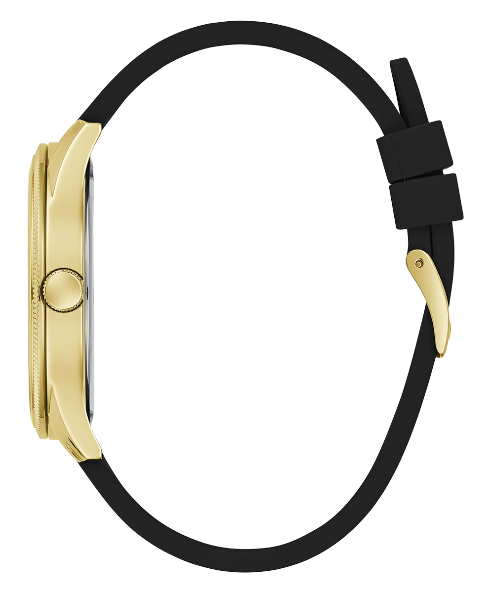 GUESS Mens Black Gold Tone Analog Watch