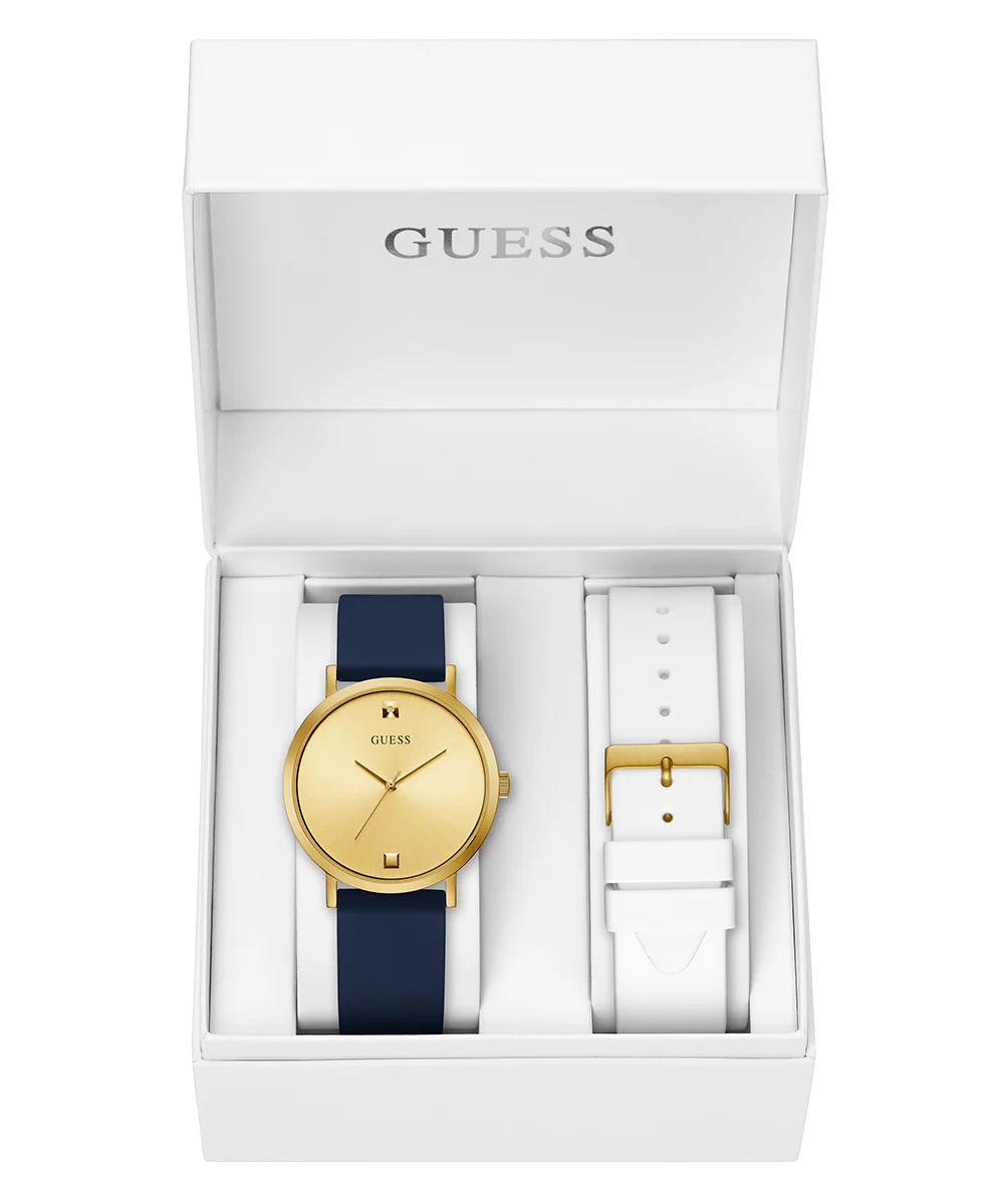 GUESS Mens Black Gold Tone Analog Watch Gift Set