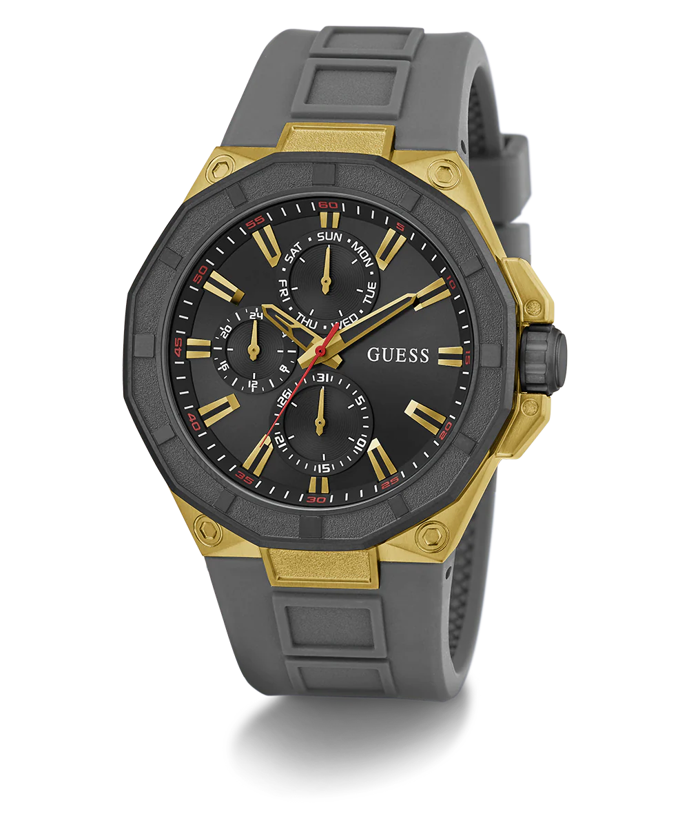GUESS Mens Gray Gold Tone Multi-function Watch