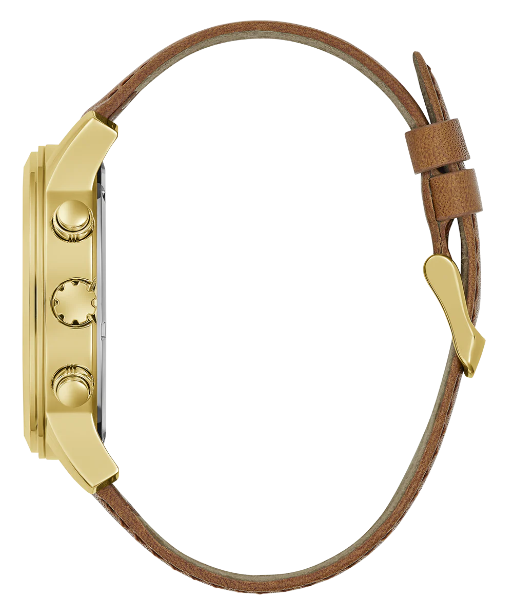 GUESS Mens Brown Gold Tone Multi-function Watch