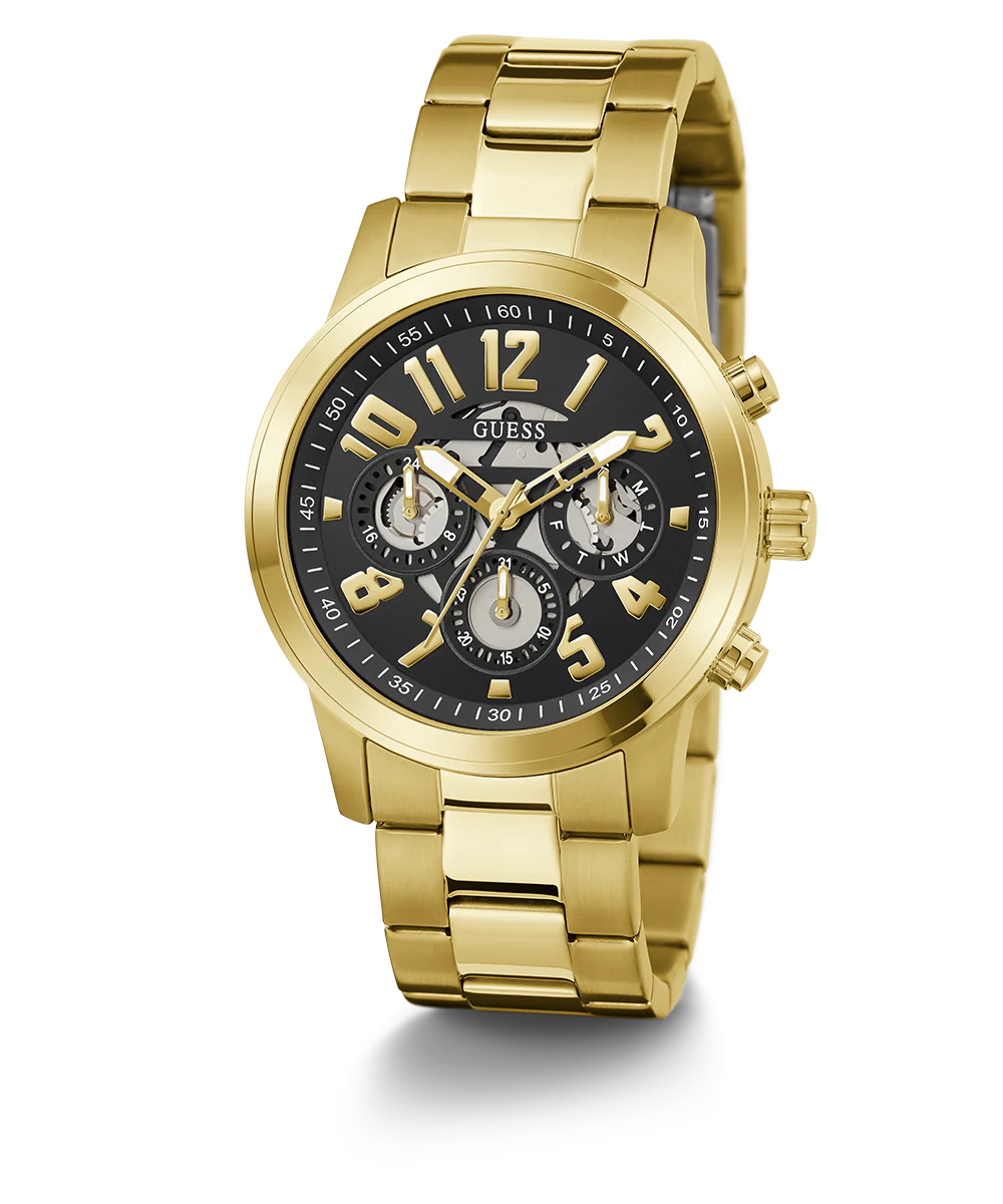 GUESS Mens Gold Tone Multi-function Watch