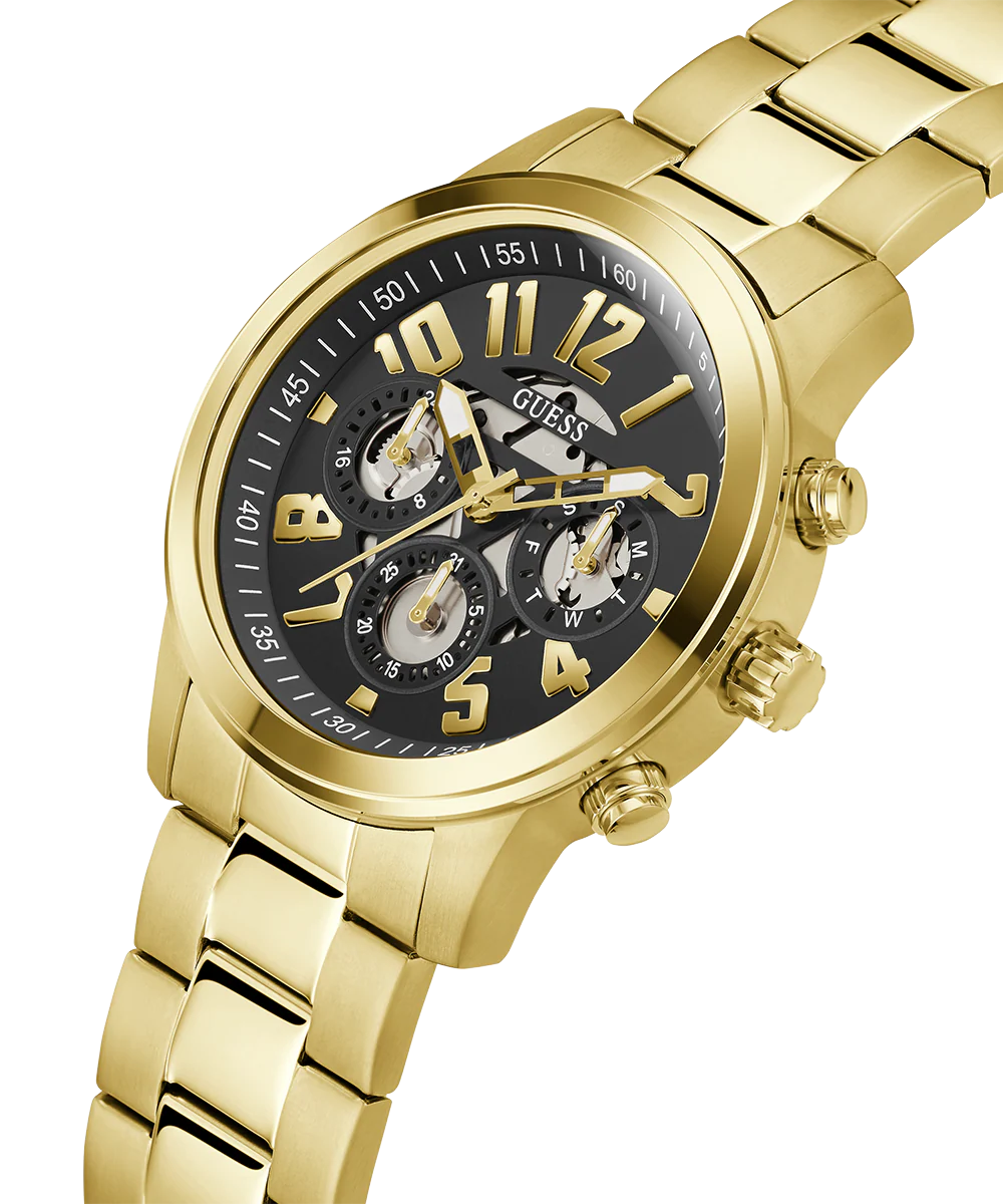 GUESS Mens Gold Tone Multi-function Watch