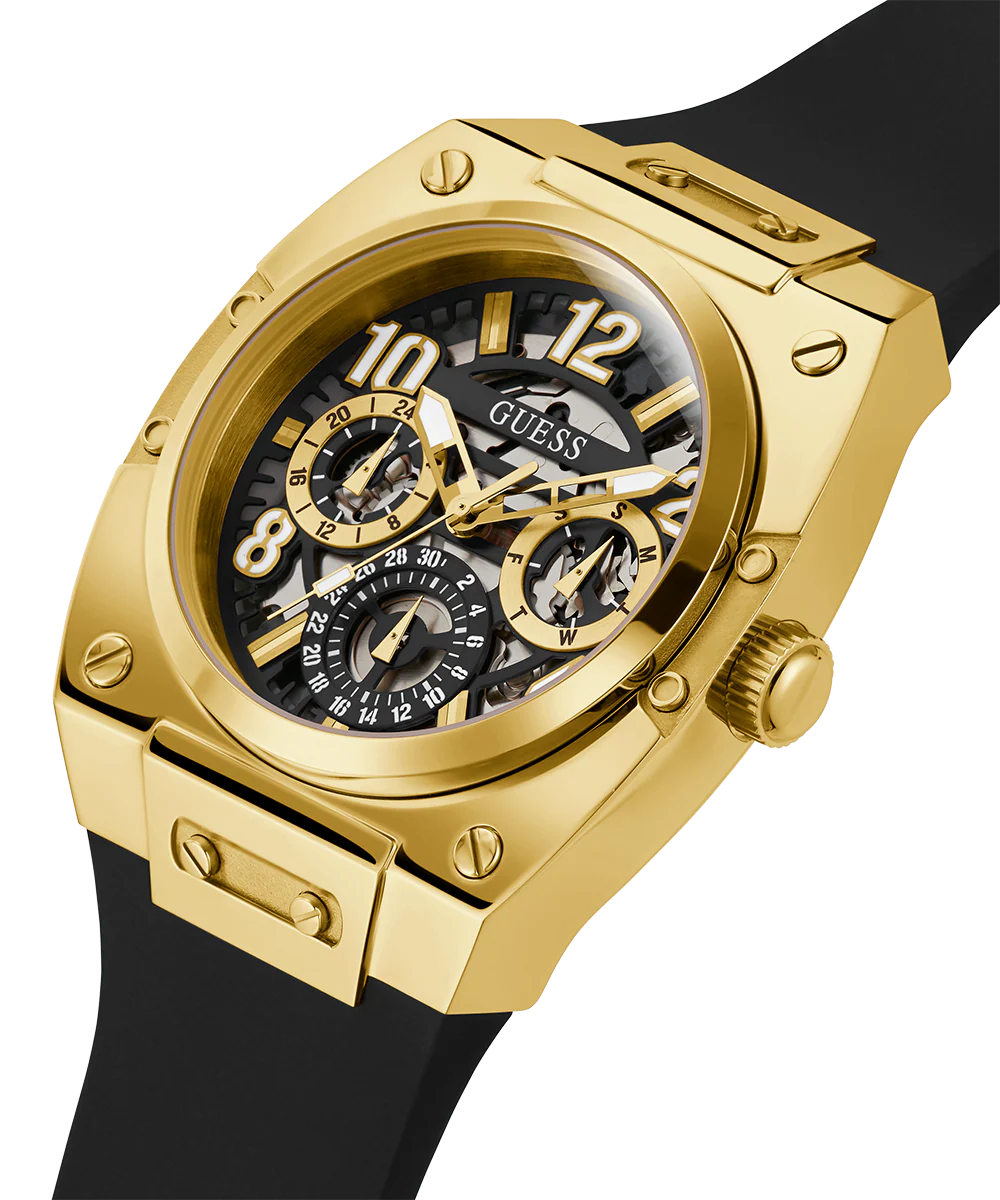 1204-guess-mens-black-gold-tone-multi-function-watch-2.webp GUESS Mens Black Gold Tone Multi-function Watch