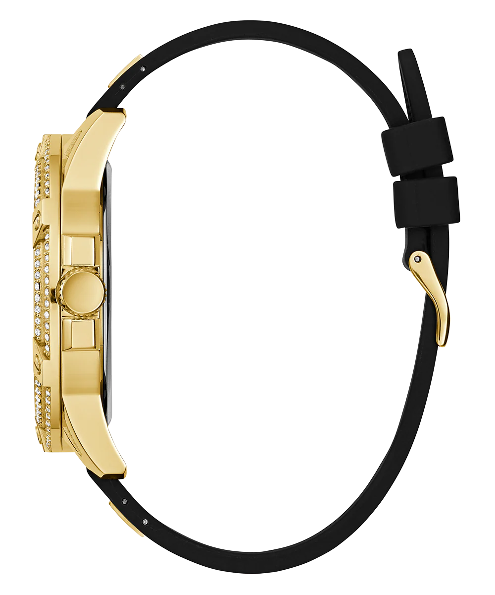 GUESS Mens Black Gold Tone Multi-function Watch