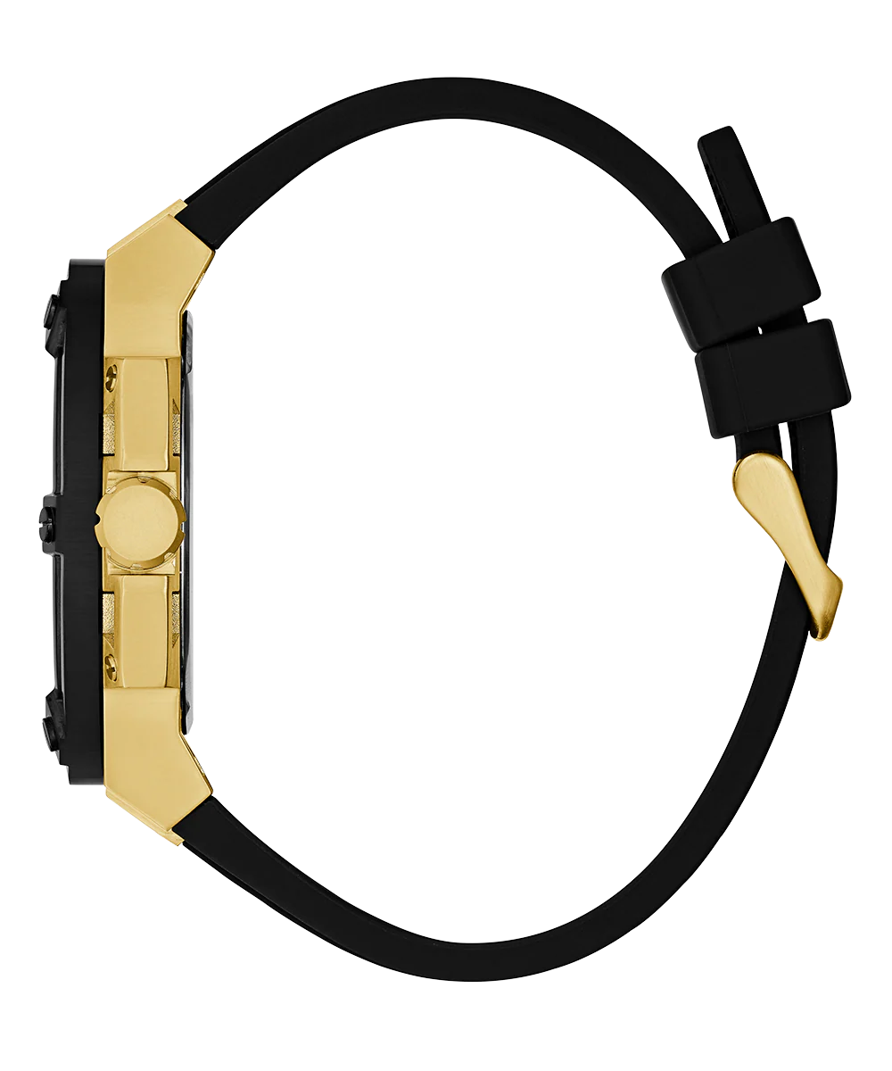 GUESS Mens Black Gold Tone Multi-function Watch