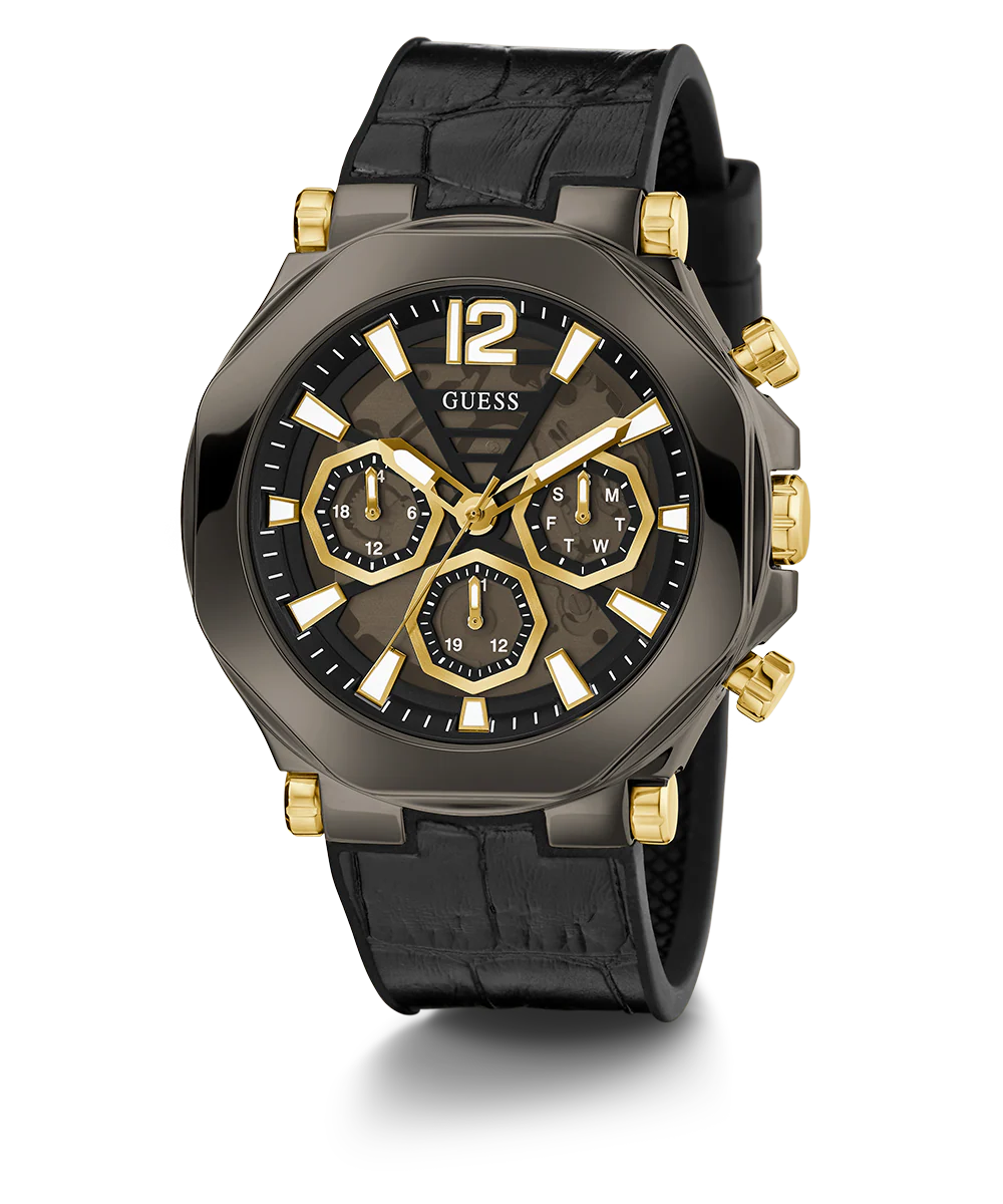 GUESS Mens Black Gunmetal Multi-function Watch