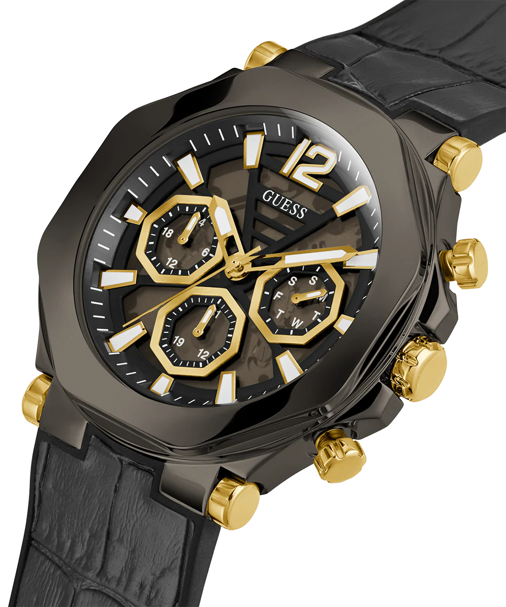 GUESS Mens Black Gunmetal Multi-function Watch