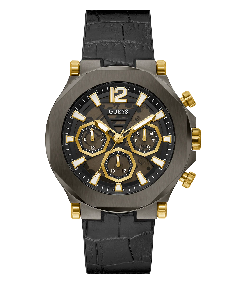 GUESS Mens Black Gunmetal Multi-function Watch