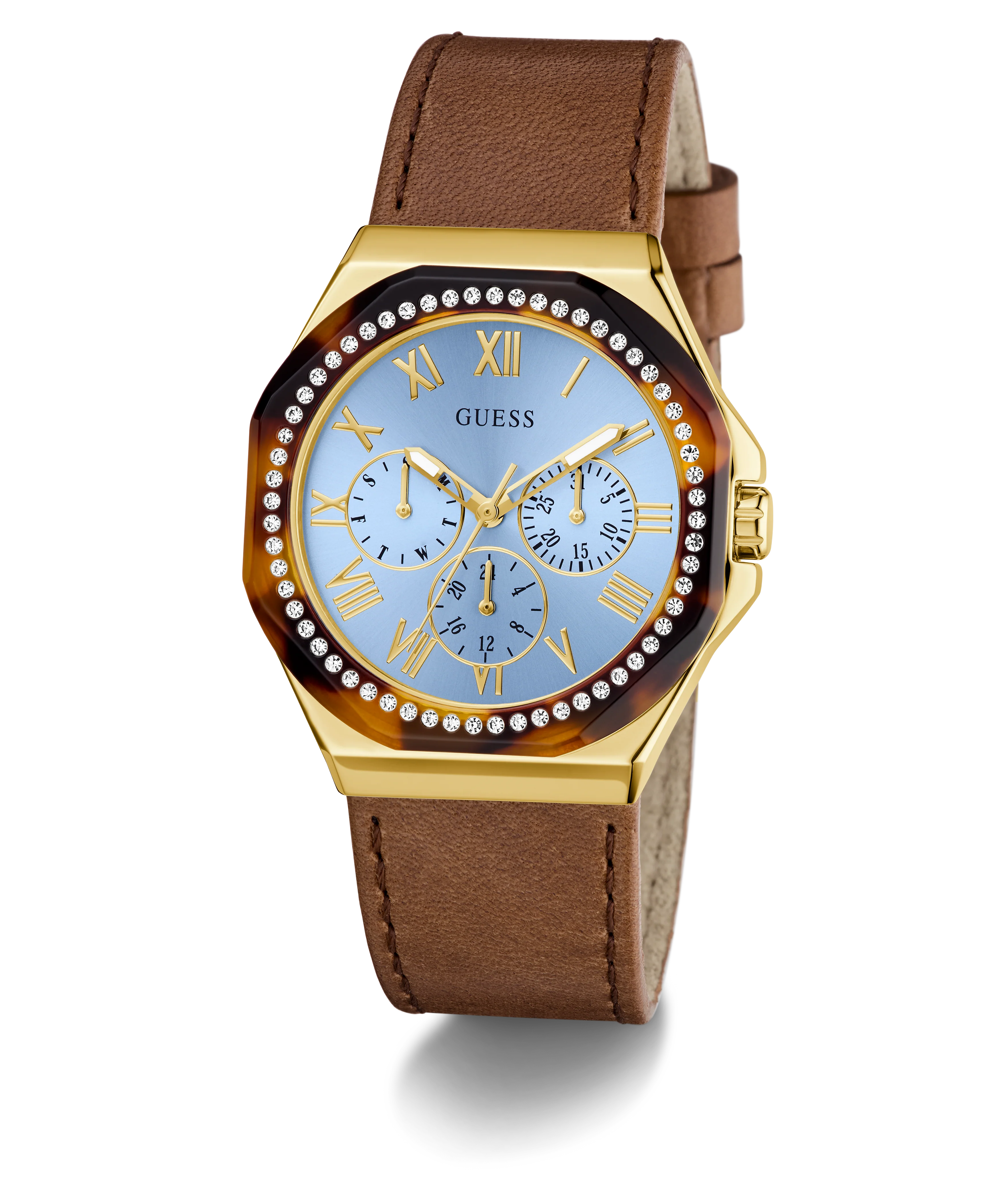 122-guess-ladies-brown-gold-tone-multi-function-watch-1.webp GUESS Ladies Brown Gold Tone Multi-function Watch