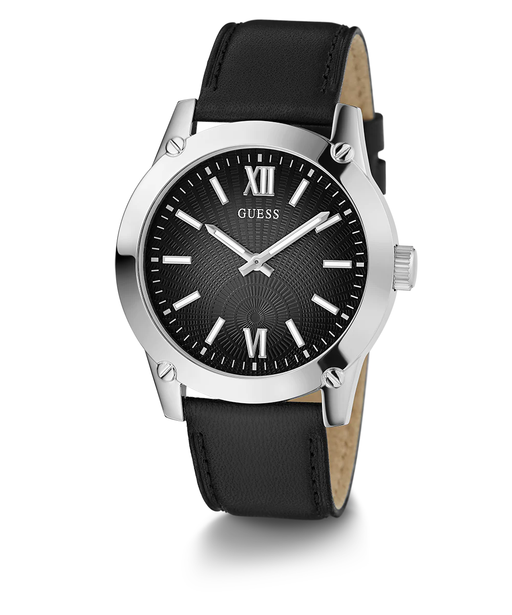 GUESS Mens Black Silver Analog Watch