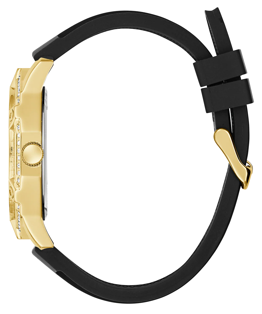 GUESS Mens Black Gold Tone Multi-function Watch